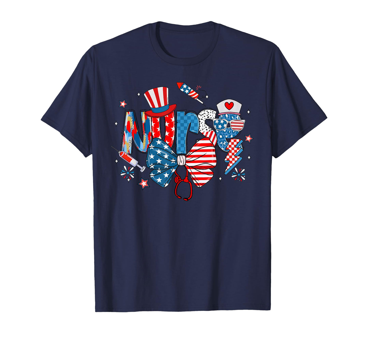 4th Of July Patriotic Nurse American Flag USA Nursing Women T-Shirt