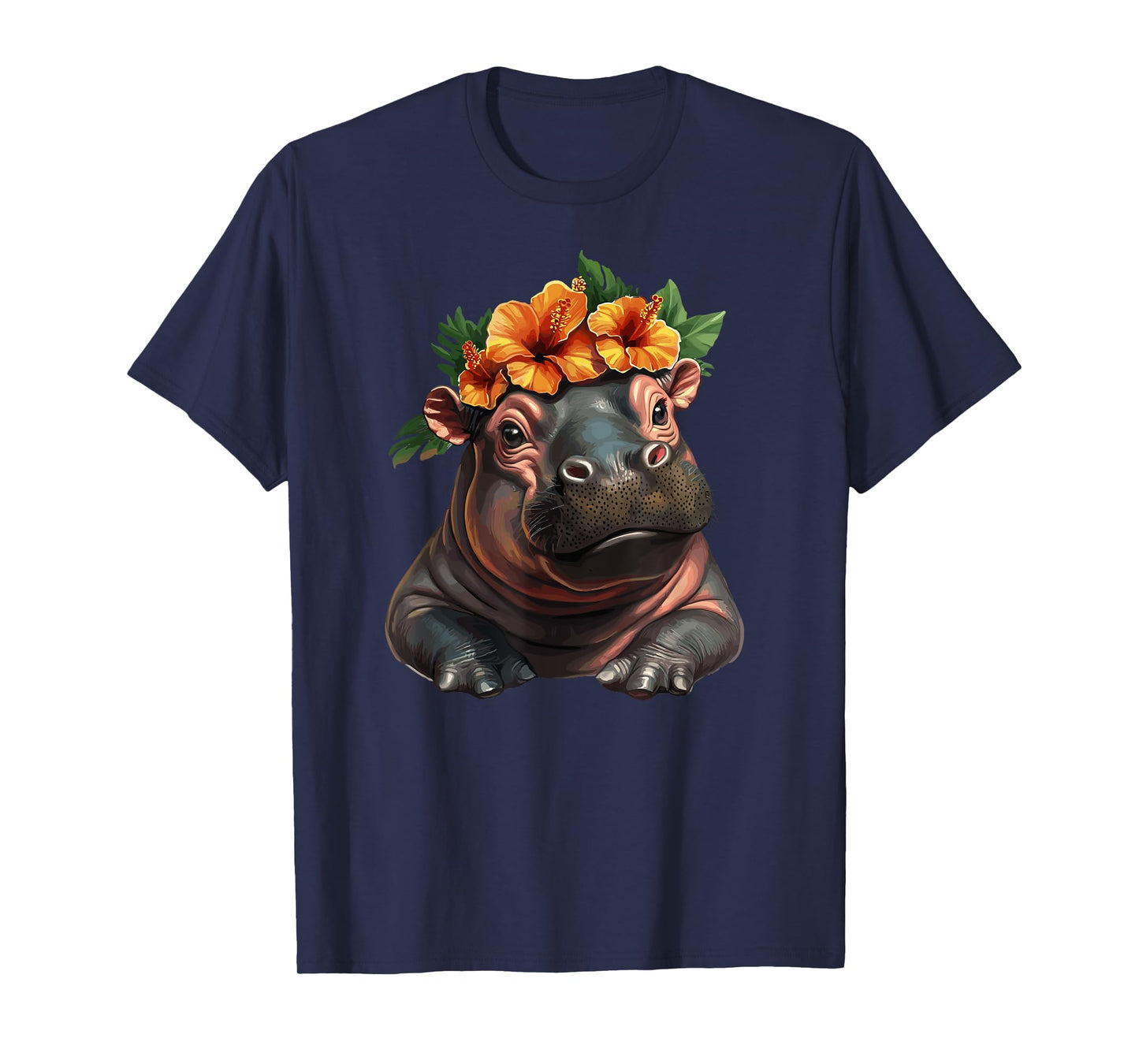 Cute Hippo With Hibiscus Flower Crown Charm T-Shirt