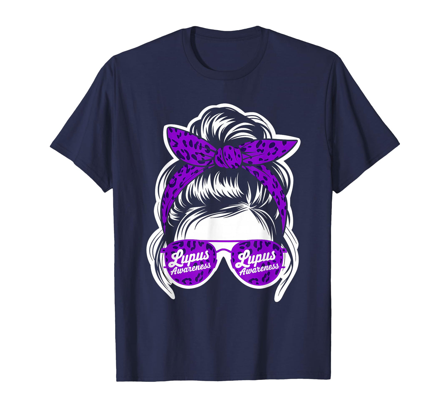 Lupus Awareness Messy Hair Bun Leopard Purple Ribbon T-Shirt