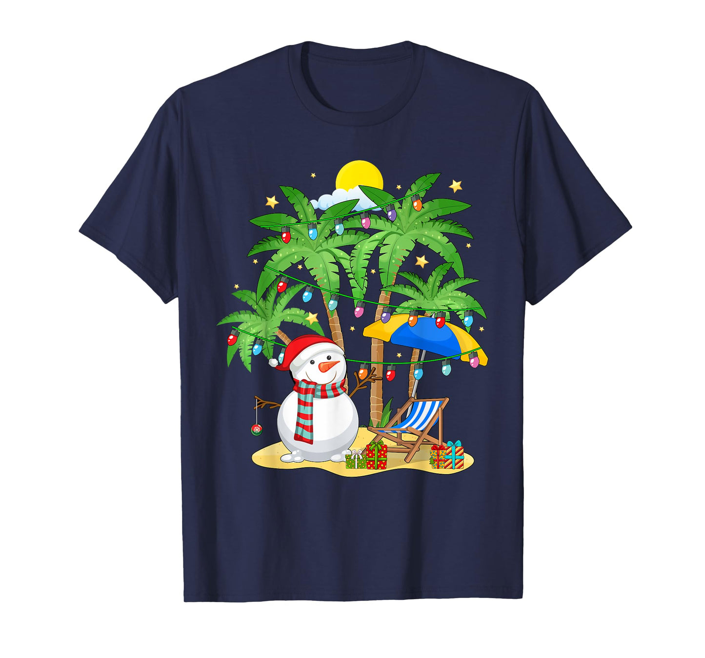 Christmas in July Snowman on Palm Tree Tropical Beach T-Shirt