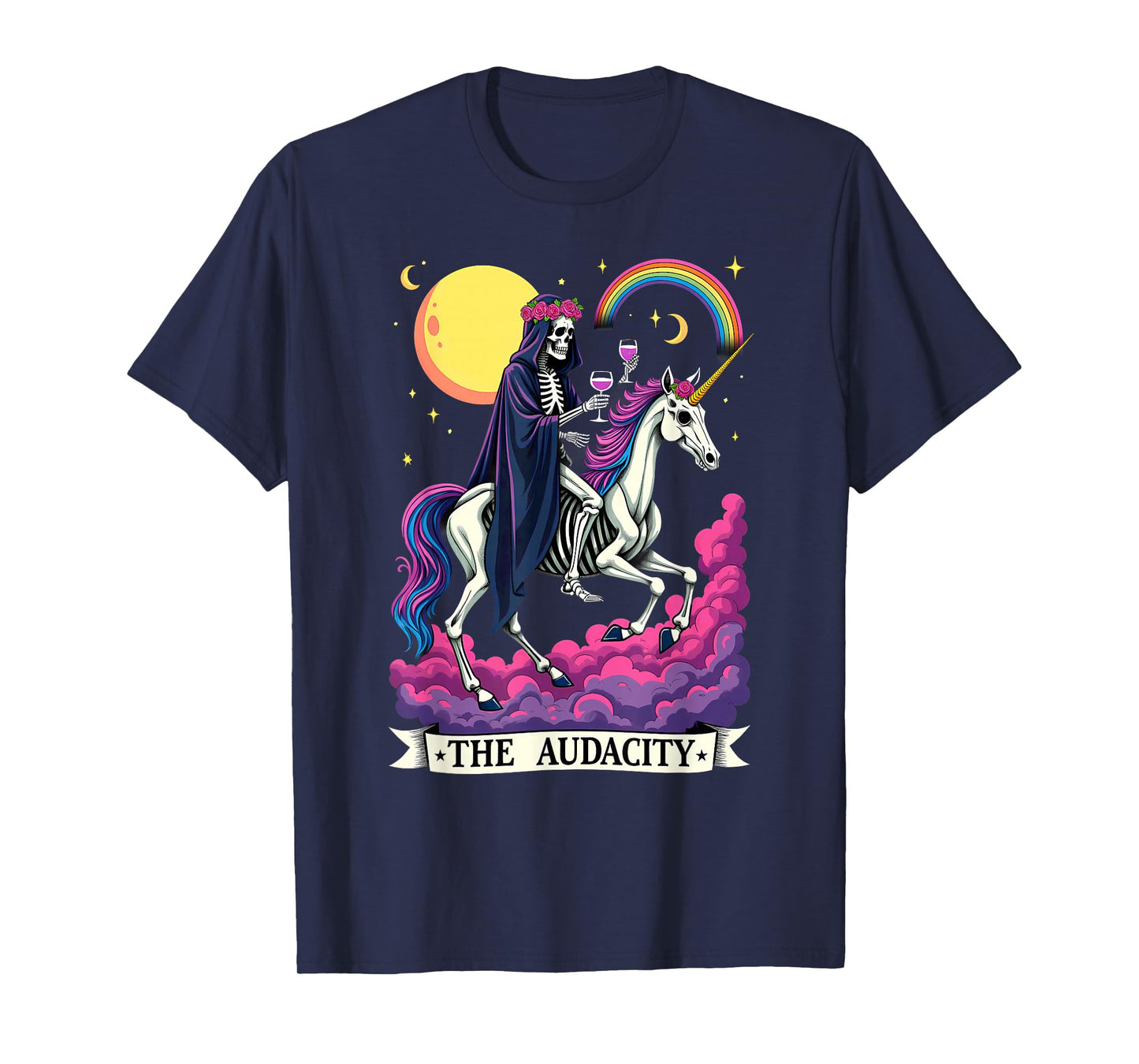 Tarot Card The Audacity King Skeleton Riding Unicorn T-Shirt