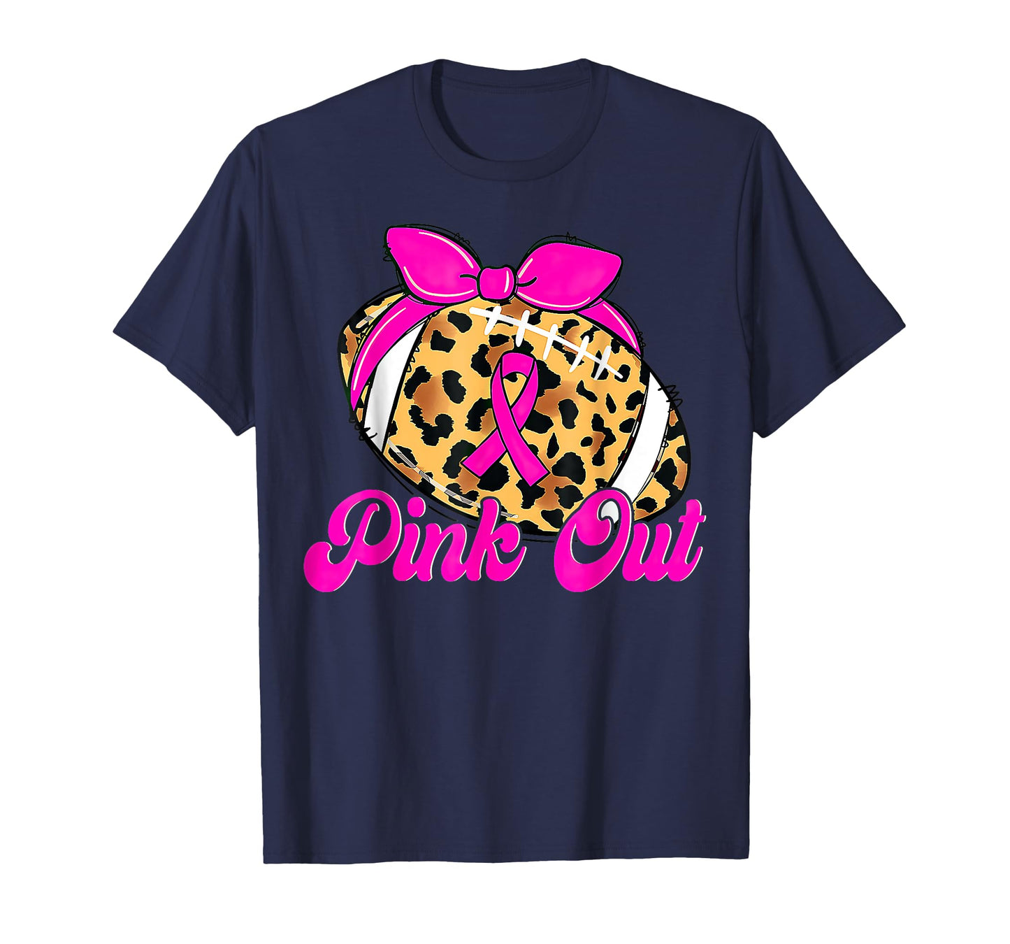 Breast Cancer Ribbon Pink Out Football Pink Ribbon Leopard T-Shirt