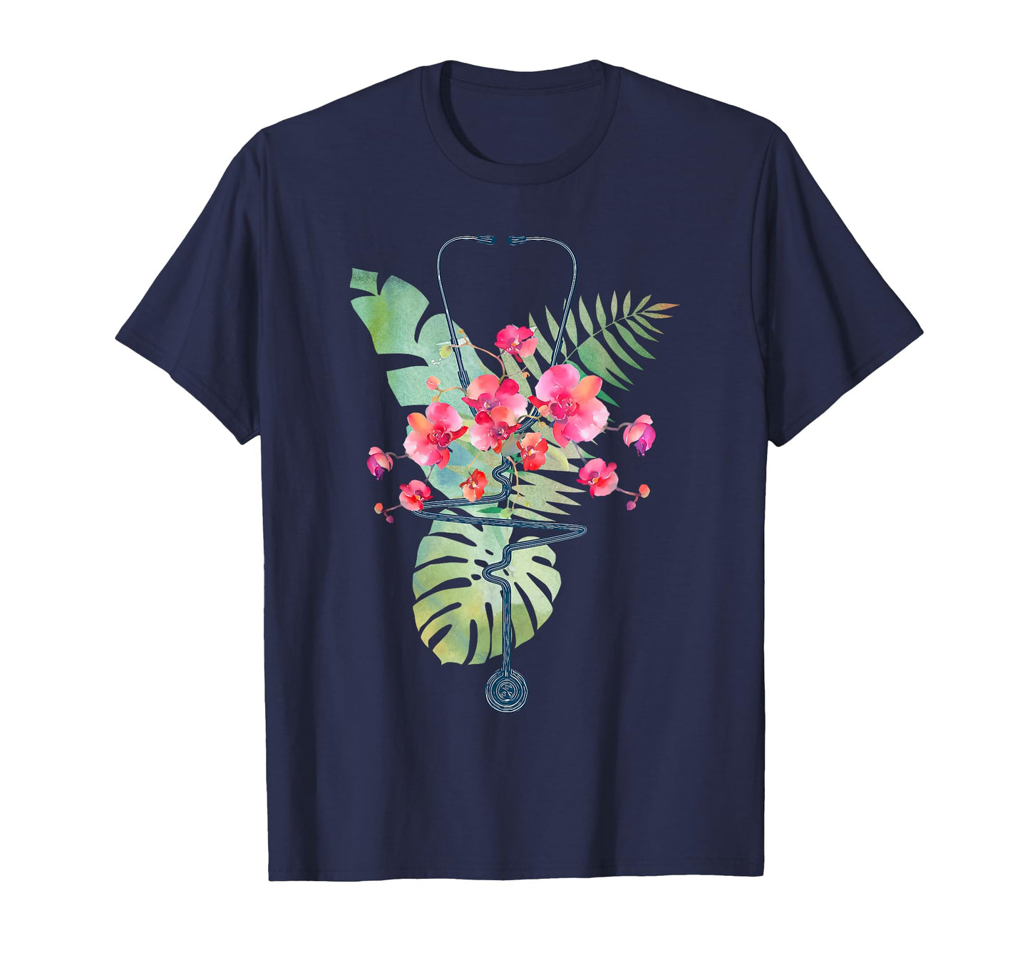 Stethoscope Tropical Flowers Summer Aloha Hawaii RN Nurse T-Shirt