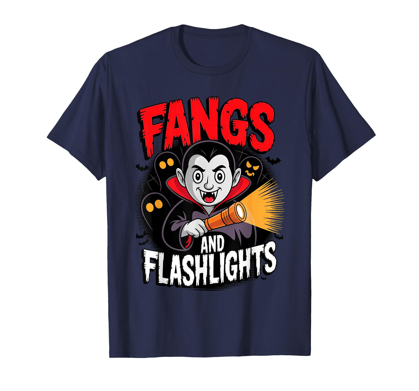 Fangs and Flashlights Vampires Ghost Hunting Halloween T-Shirt