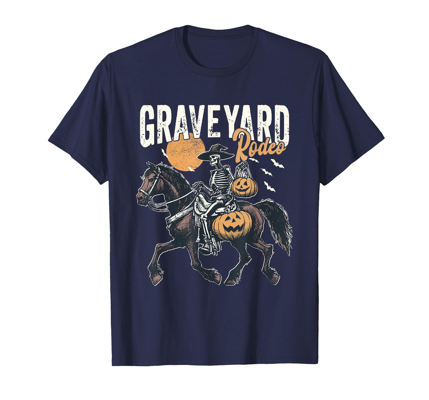 Spooky Western Cowboy Skeleton Rodeo Pumpkin Halloween T-Shirt