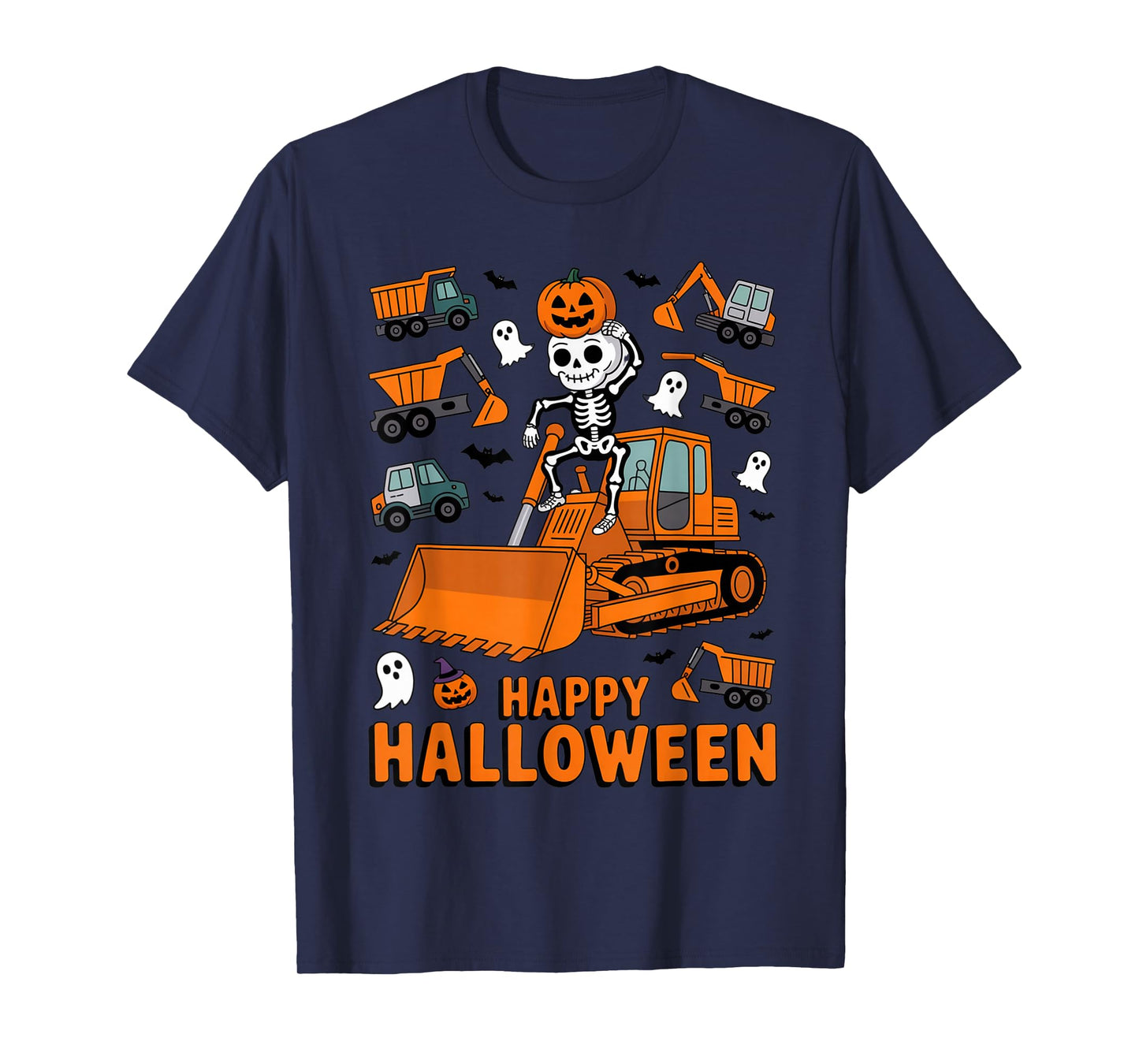 Happy Halloween Skeleton on BULLDOZERs with Trucks T-Shirt
