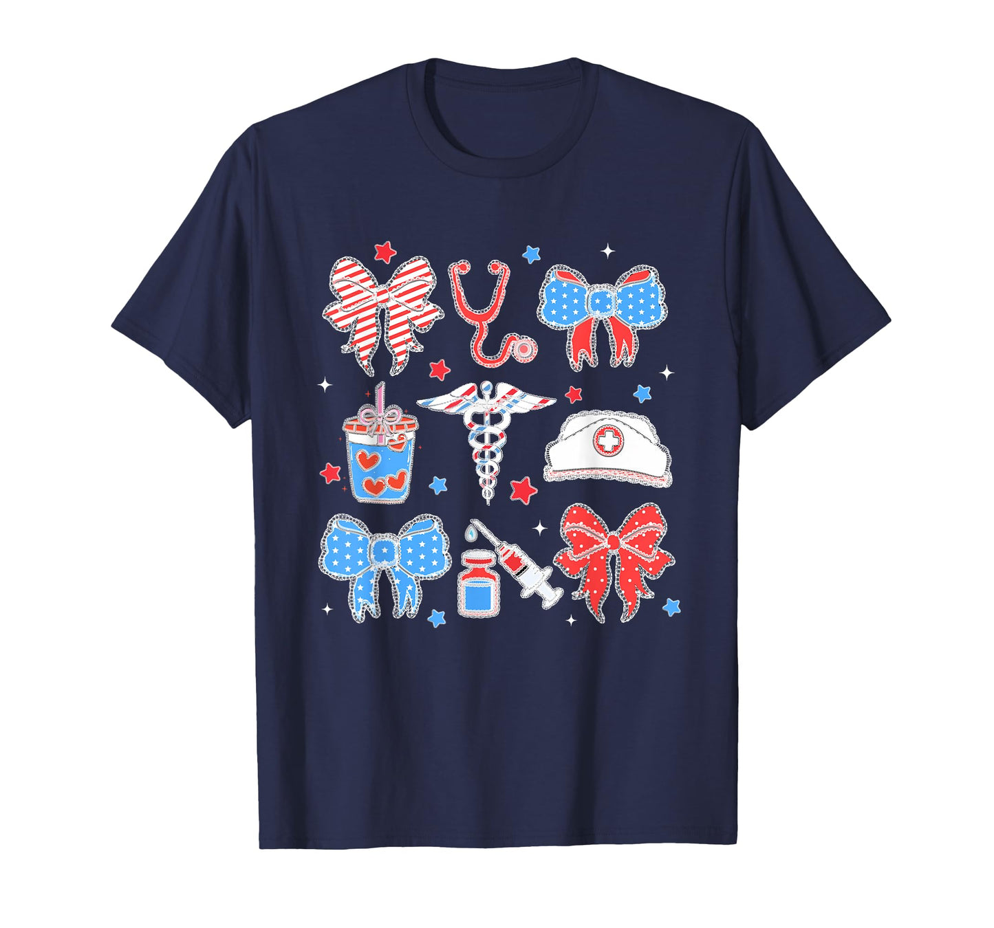 Nurse Bow Stethoscope American Patriotic 4th of July T-Shirt