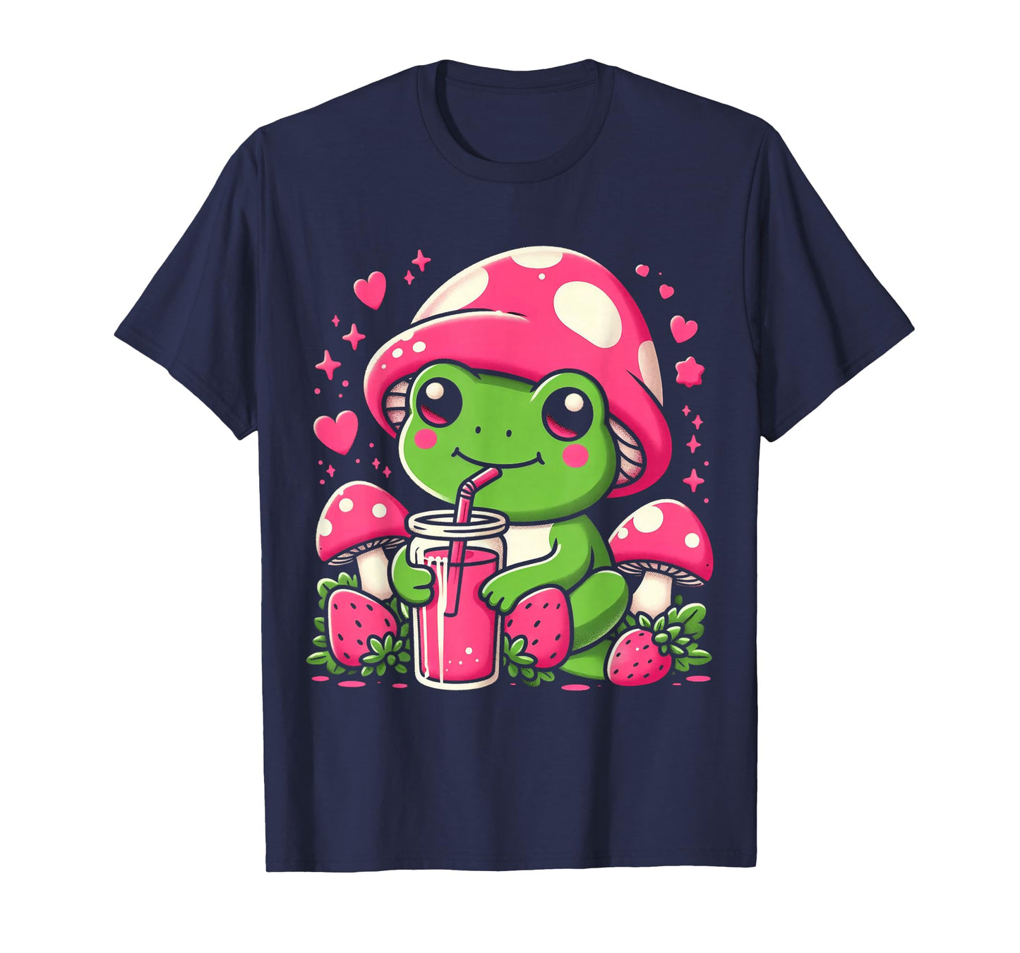 Kawaii Frog & Mushroom Tee - Strawberry Lover T-Shirt