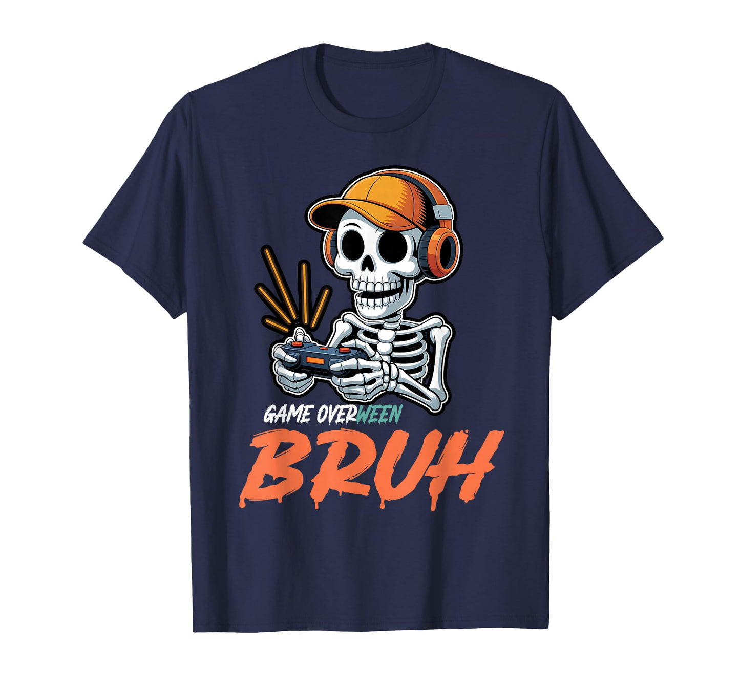 Halloween Skeleton Gamer Video Game Overween Bruh Boys Men T-Shirt