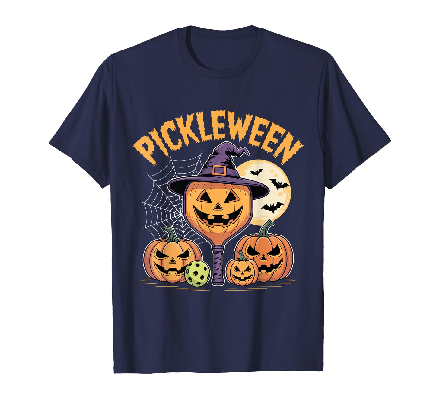 Pickleween Pickleball Player Spooky Halloween Pumpkin T-Shirt