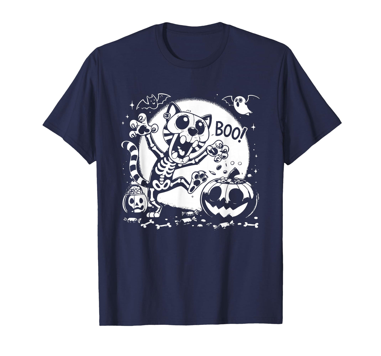 Funny cat Skeleton Saying Boo for Halloween Parties T-Shirt