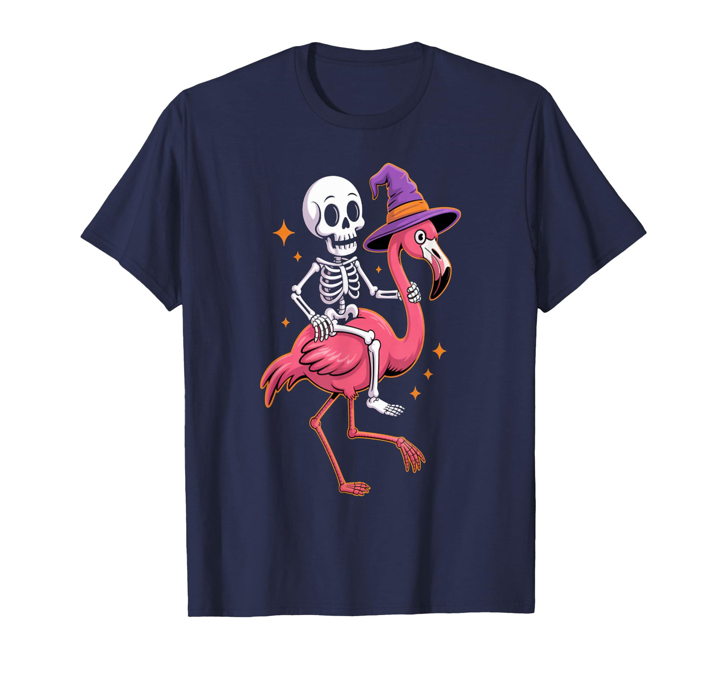 Skeleton Flamingo Ride Halloween in Paradise Funny Men Women T-Shirt