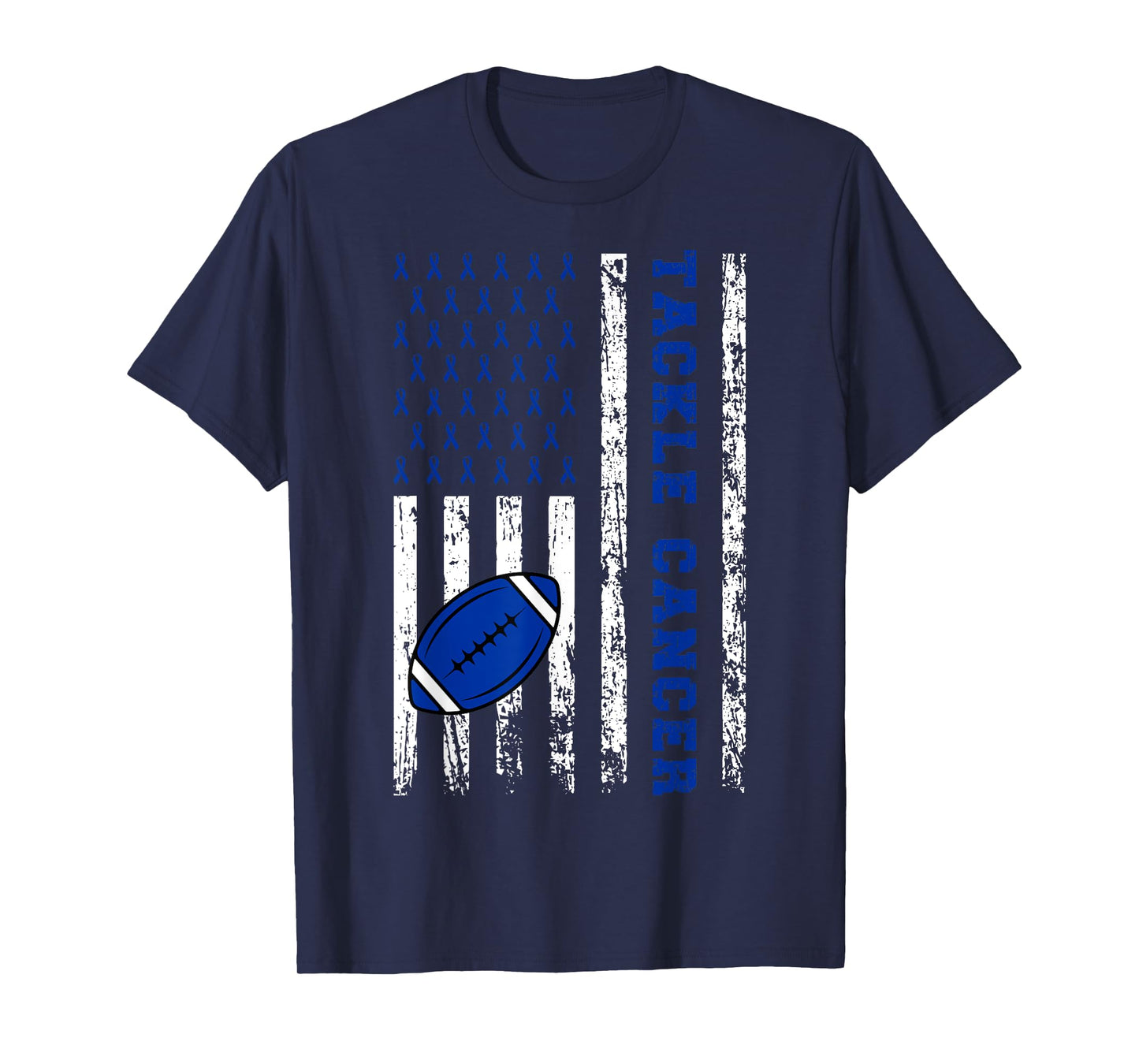 Tackle Football Dark Blue Ribbon Colon Cancer Awareness Kid T-Shirt