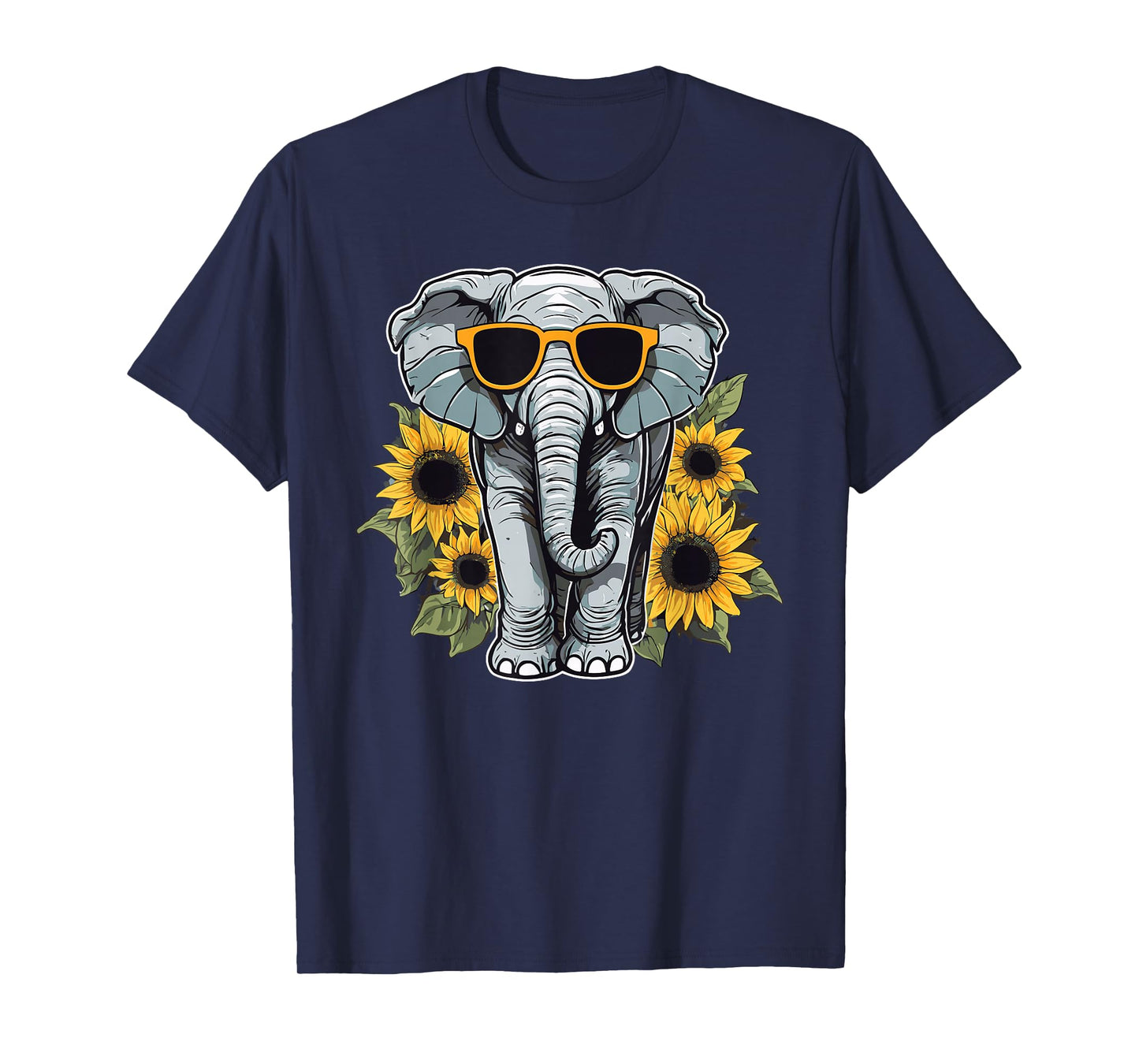 Elephant with Sunglasses and Sunflowers T-Shirt