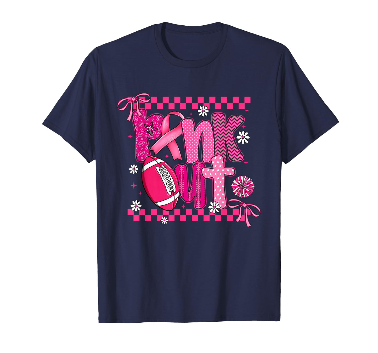 Breast Cancer Shirt Womens Pink Out Football Bow Coquette T-Shirt