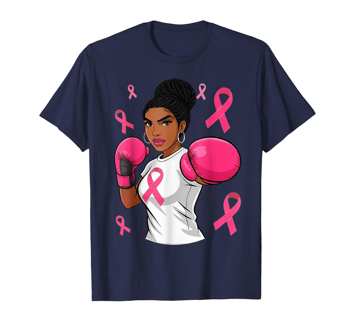 Women Black African American Breast Cancer Afro Pink Ribbon T-Shirt