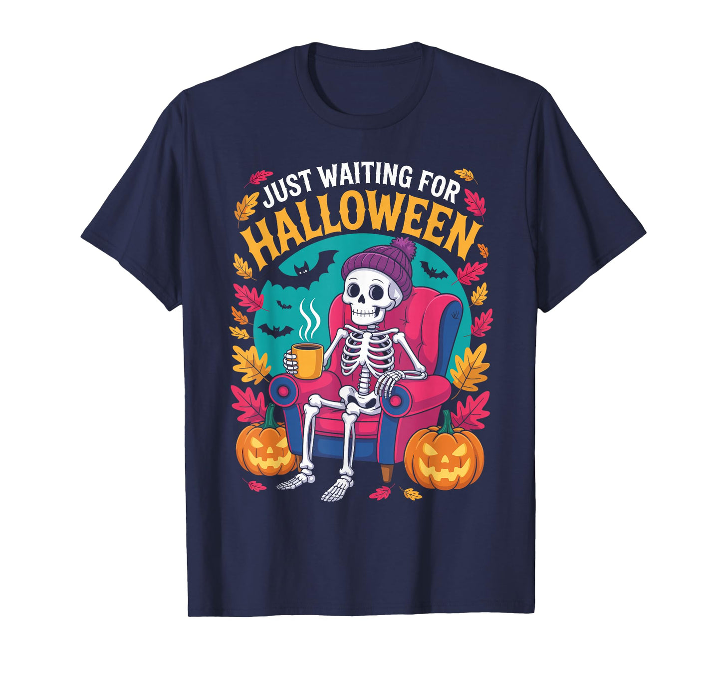 Just Waiting for Halloween Costume Summerween Skeleton Funny T-Shirt