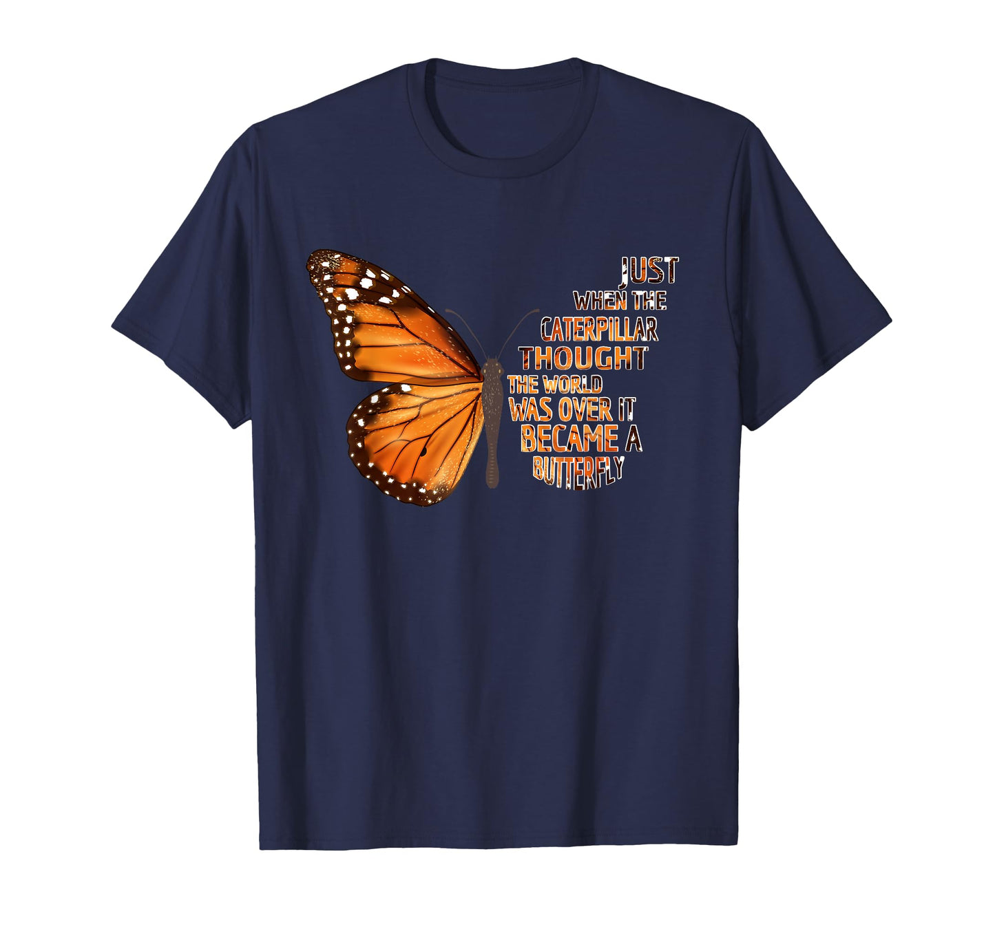 Monarch Butterfly Plant Milkweed Lovers Gifts Co. Just When The Caterpillar Thought The World Was Over Black Unisex-Adults T-Shirt
