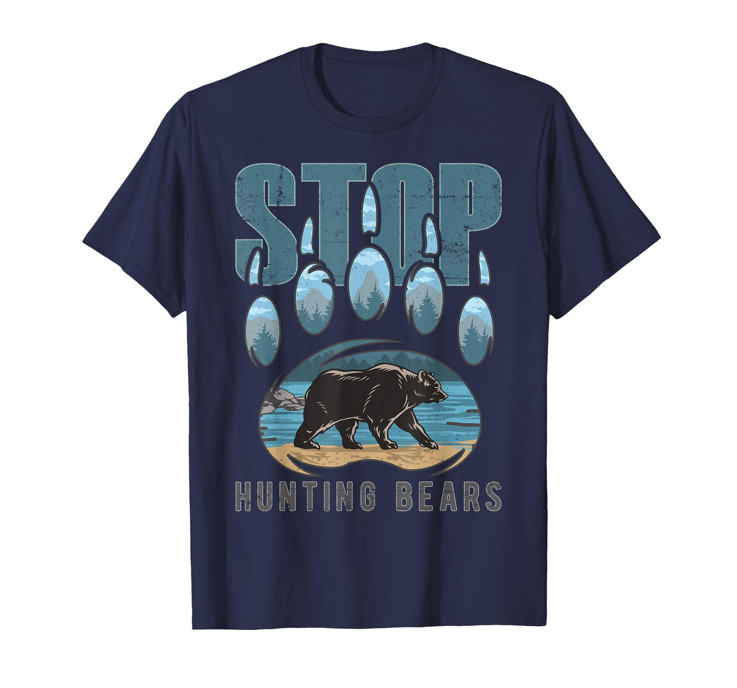 Walking Bear Silhouette Stop Hunting Bears paw print Bear T-Shirt