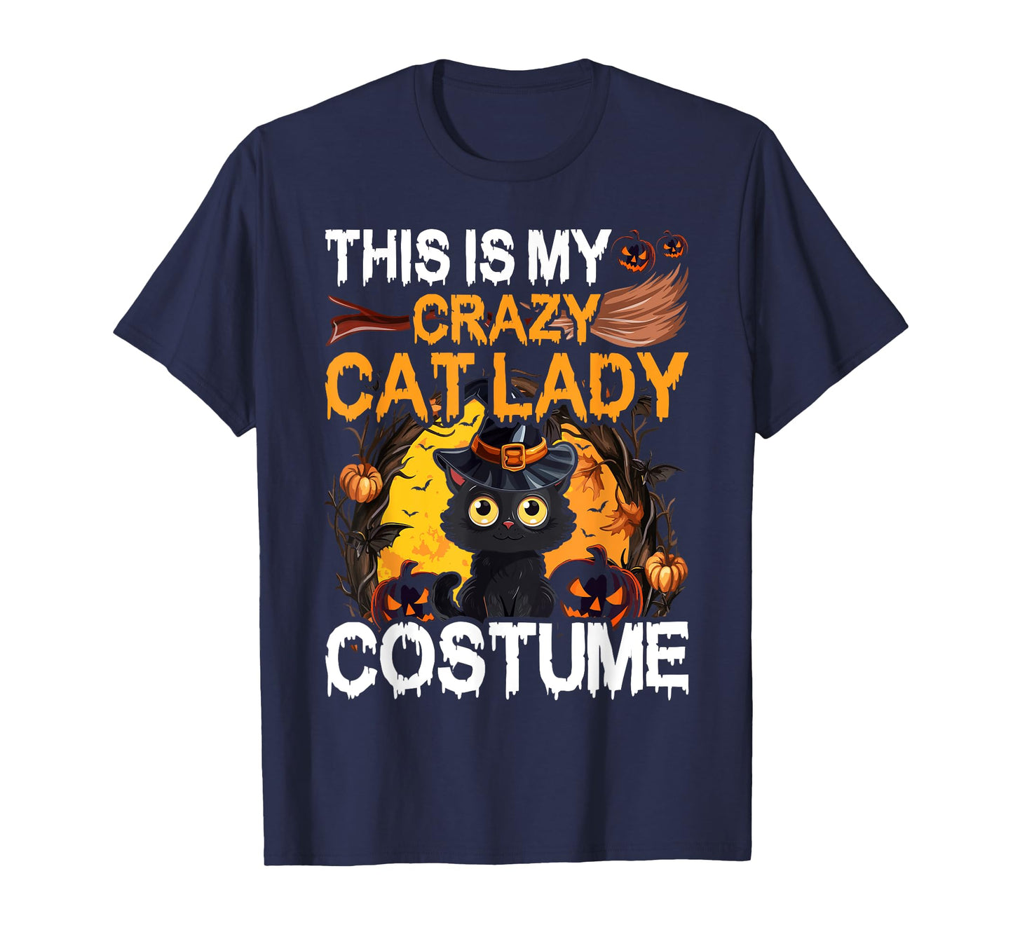 Crazy Cat Lady Costume Black Cat Funny Halloween Day T-Shirt