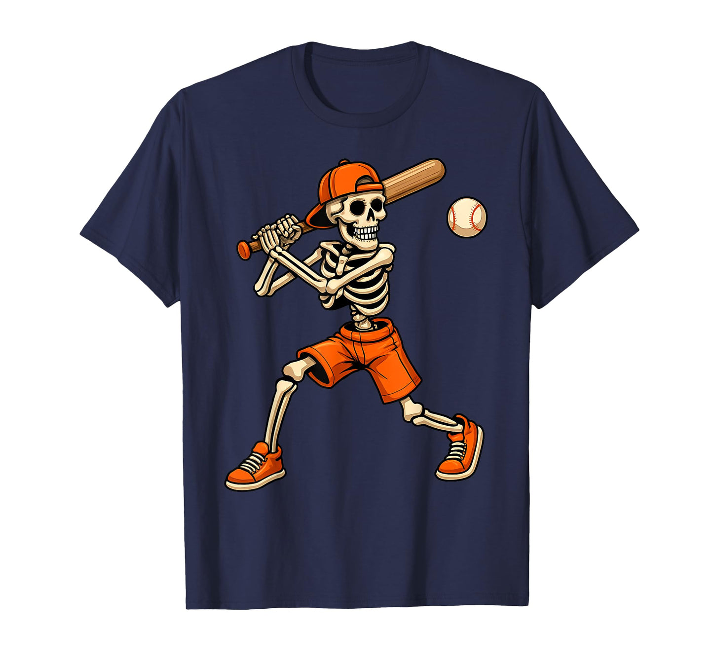 Funny Skeleton Batting Baseball Halloween Boys Men Kids T-Shirt