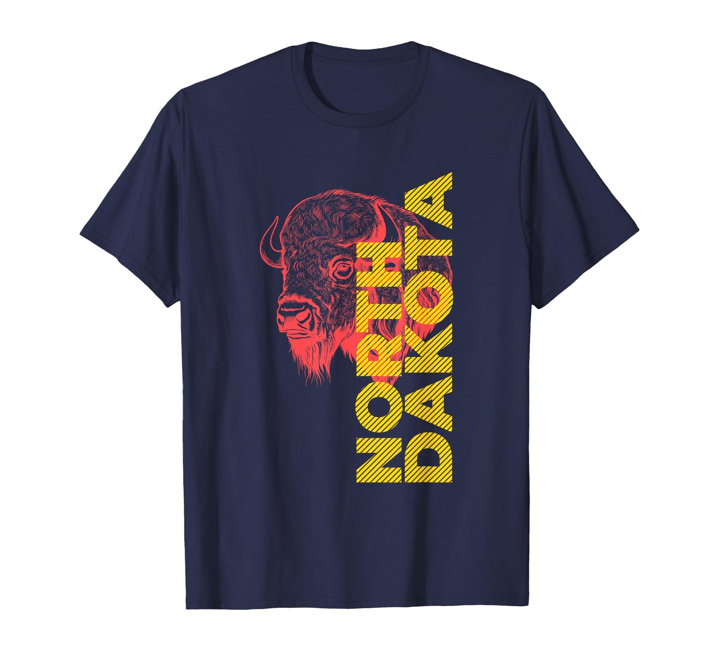 Vintage Bison Head Graphic With North Dakota Lettering T-Shirt