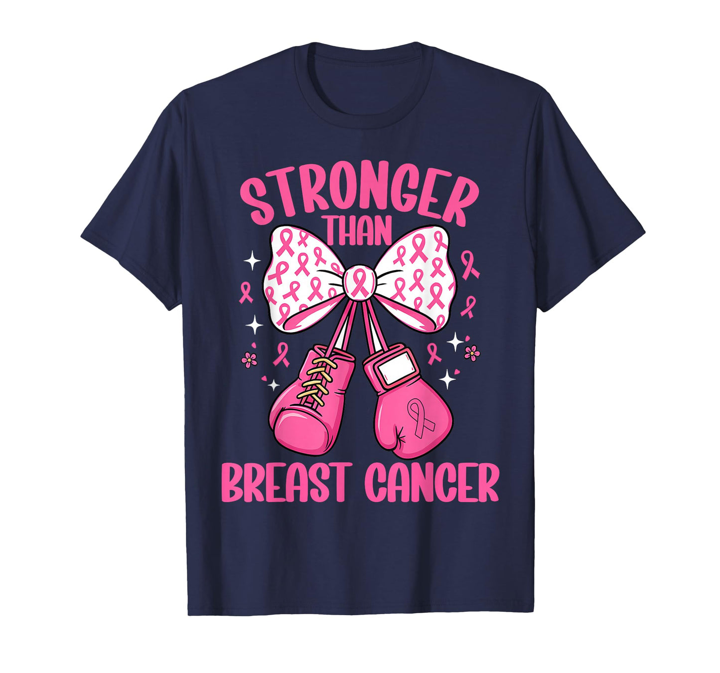 Stronger Than Breast Cancer Boxing Gloves Pink Coquette Bow T-Shirt