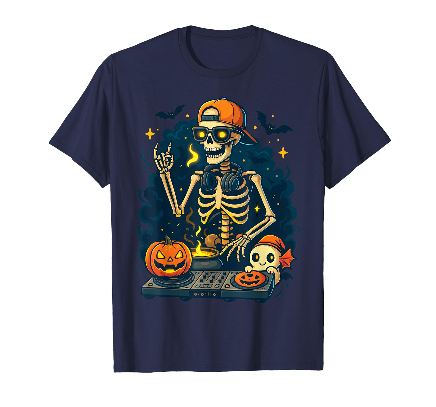 Skeleton DJ Turntable Music Funny Halloween Costume Tee T-Shirt
