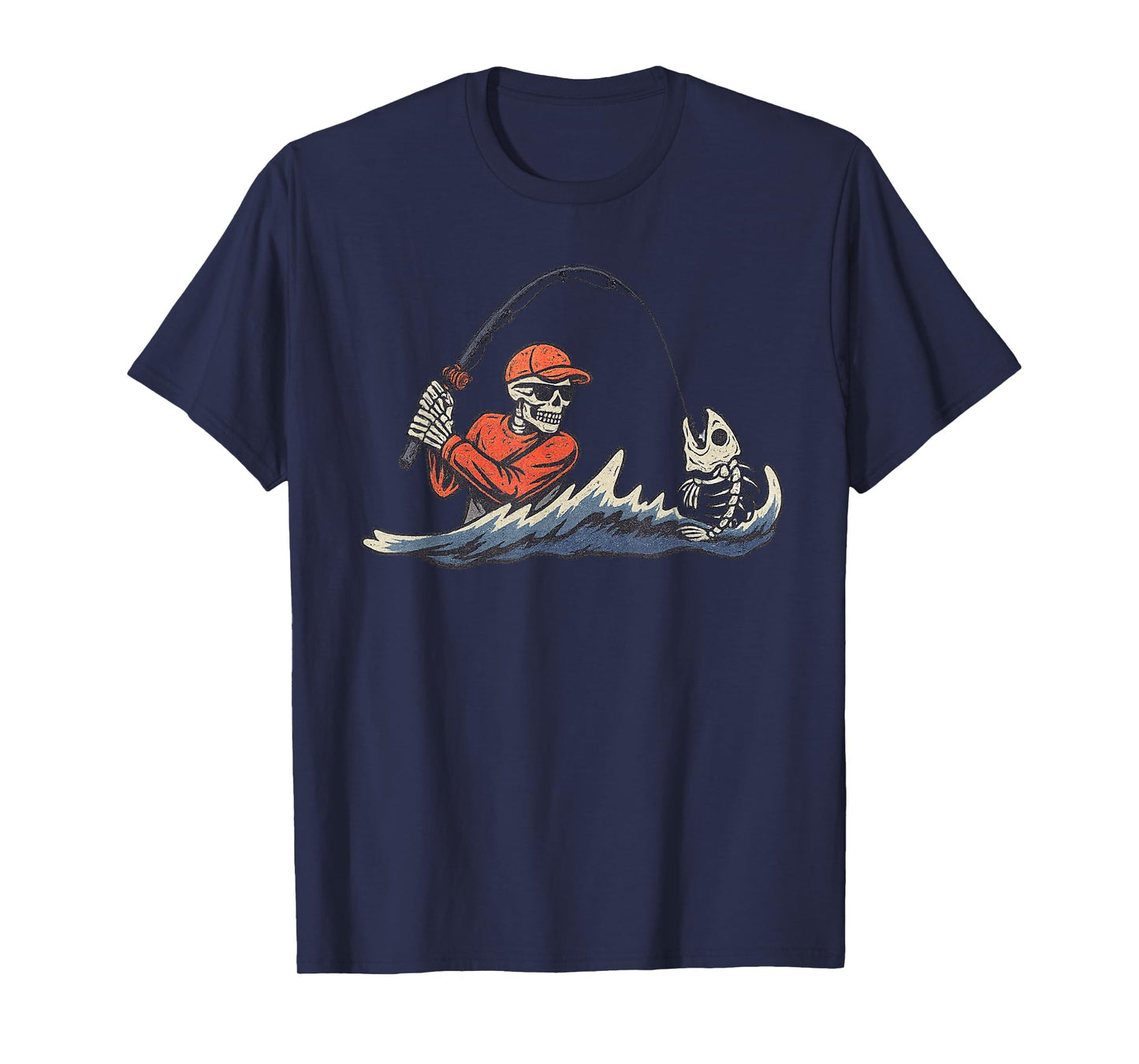 Vintage Halloween Skeleton Fishing Funny Spooky Costume T-Shirt