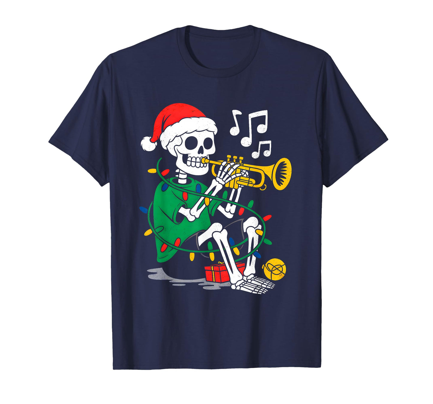 Xmas Santa Skeleton Playing Trumpet Funny Christmas Boys T-Shirt
