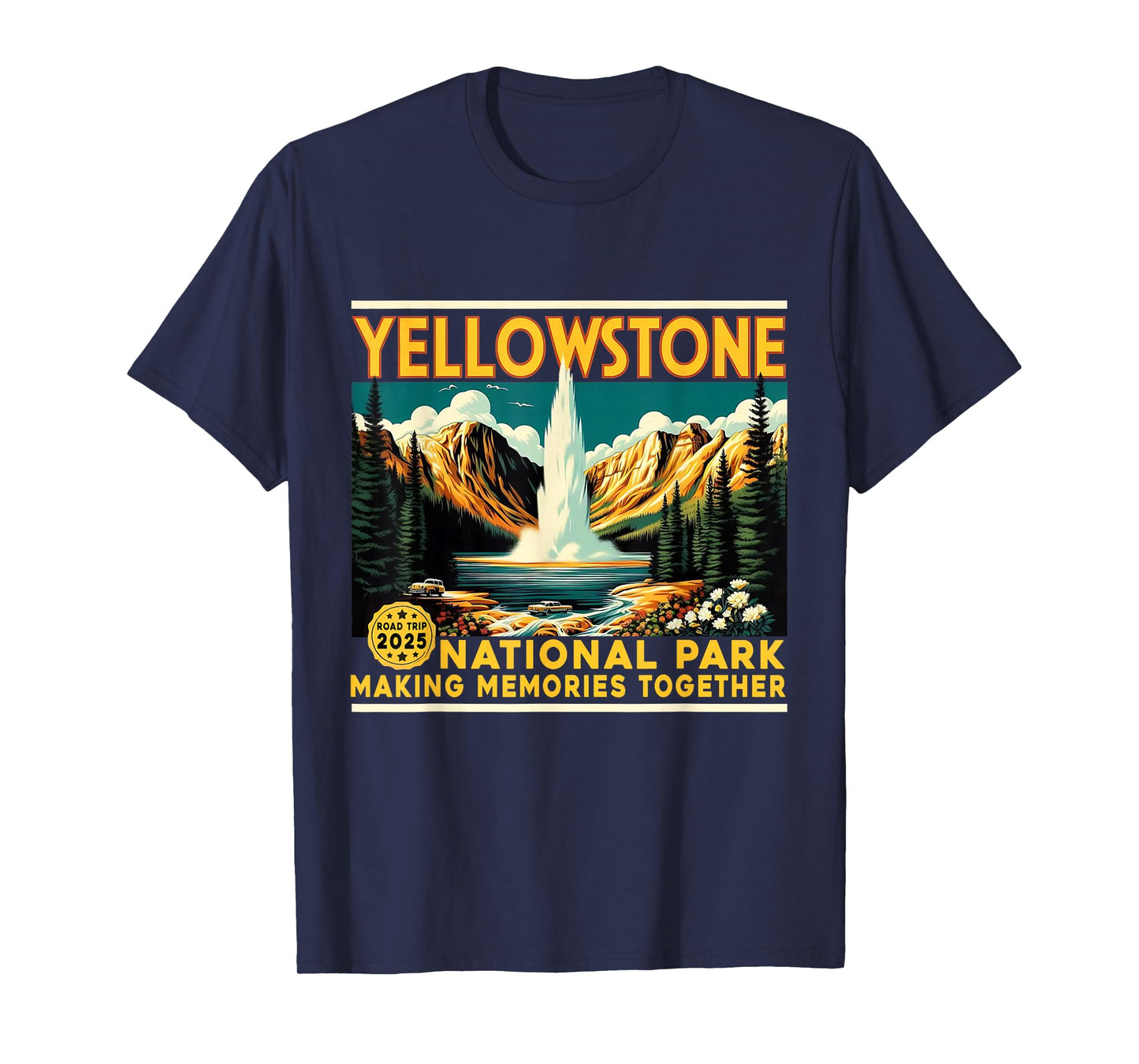 Yellowstone Road Trip 2025 Retro Travel Family Matching T-Shirt
