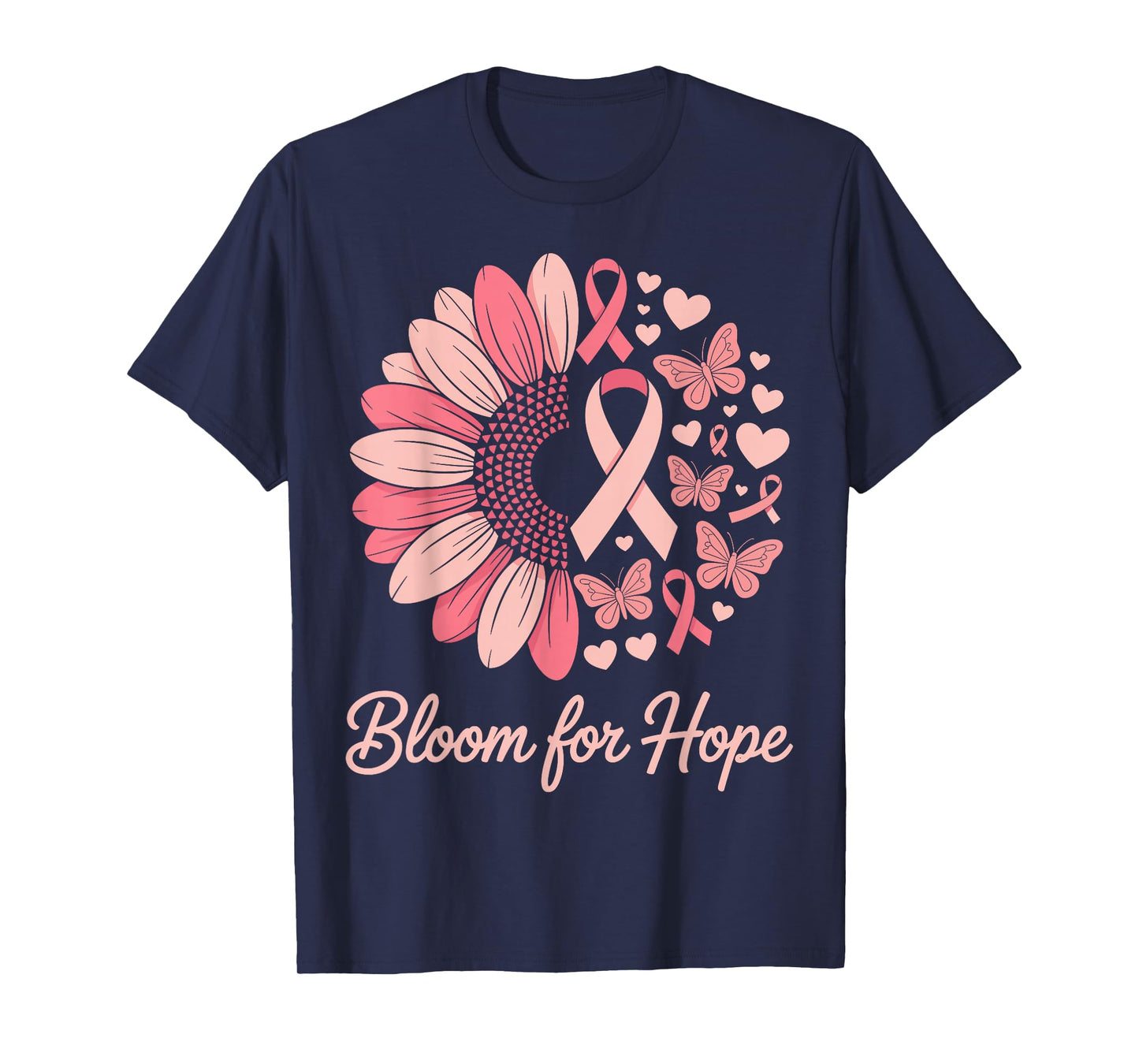 Bloom for Hope Pink Ribbon Sunflower Breast Cancer Support T-Shirt