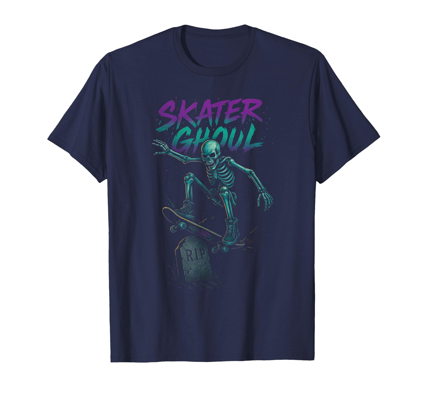 Skater Ghoul - Skeleton Skateboard Punk Halloween Tombstone T-Shirt