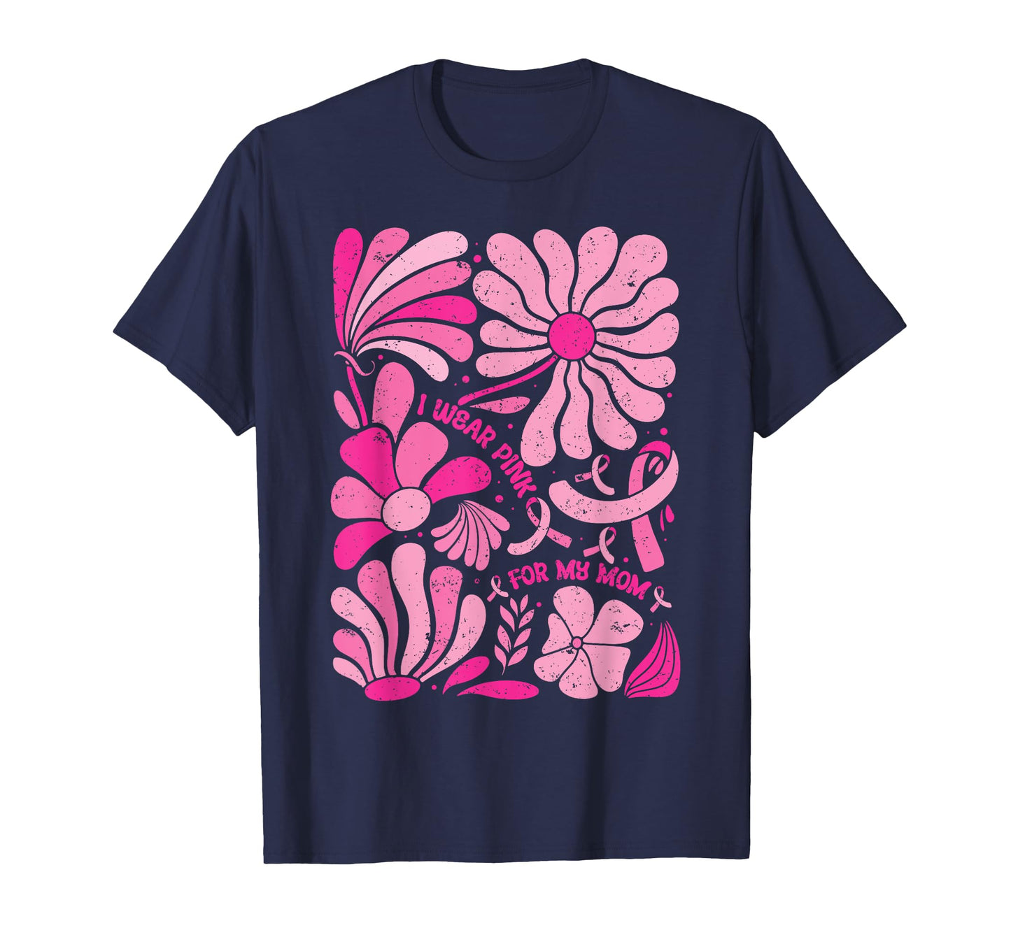 I Wear Pink for My Mom Breast Cancer Boho Floral Pink Ribbon T-Shirt