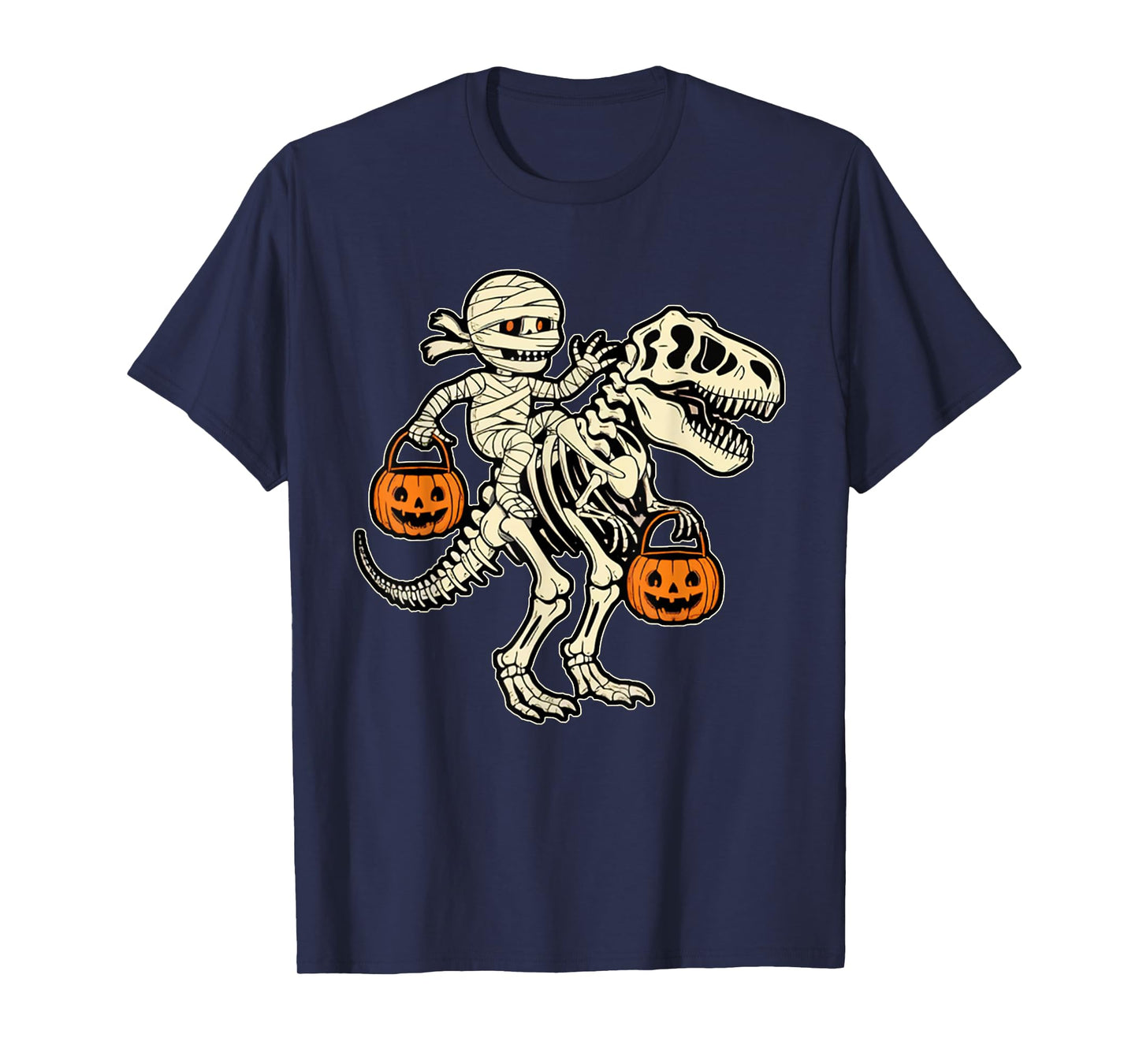 Mummy Skeleton Riding Dinosaur T Rex Kids Boys Men Halloween T-Shirt