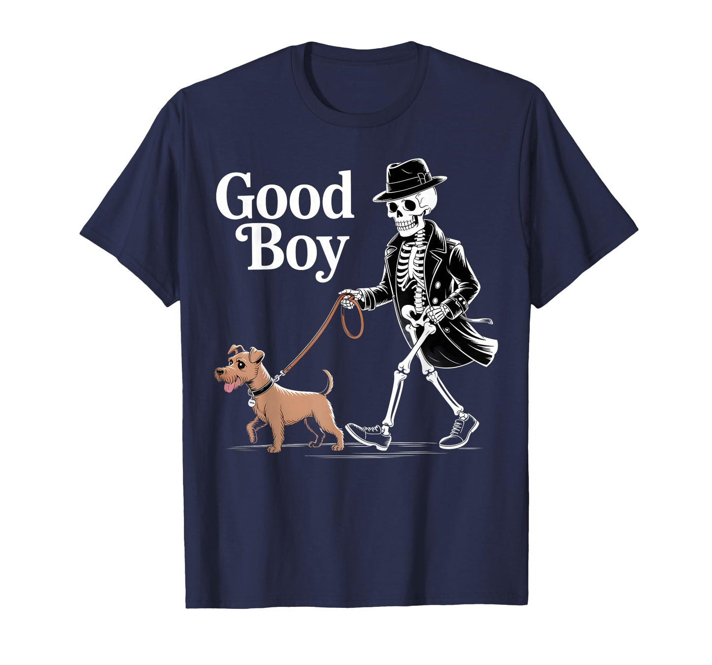 Good Boy Skeleton Dog Walker Funny Halloween Art T-Shirt