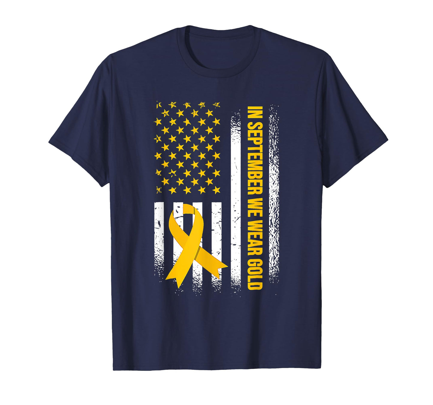 US Flag In September We Wear Gold Childhood Cancer Awareness T-Shirt