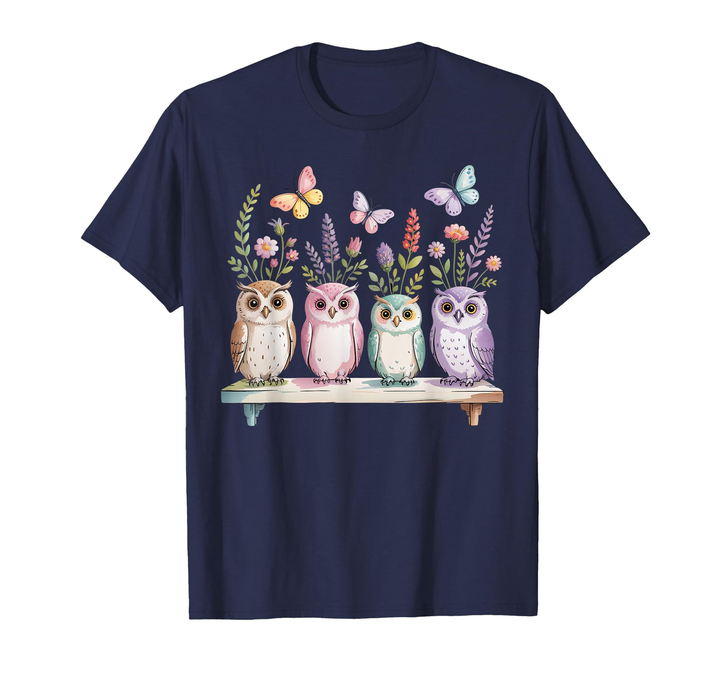 Cute Owl Lover Floral butterfly Nature Aesthetic Women Girls T-Shirt
