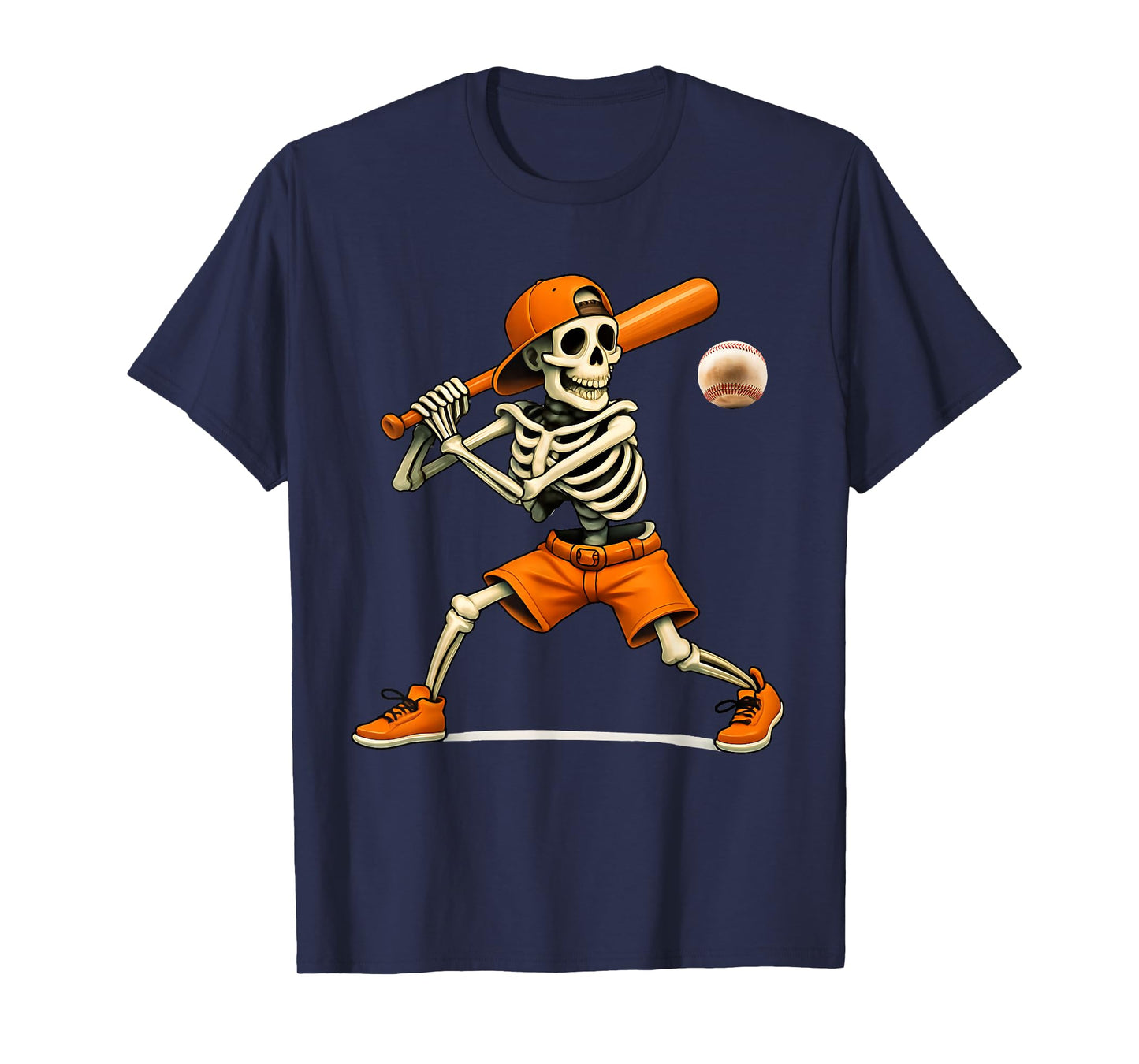 Funny Skeleton Batting Baseball Halloween Boys Men Kids T-Shirt