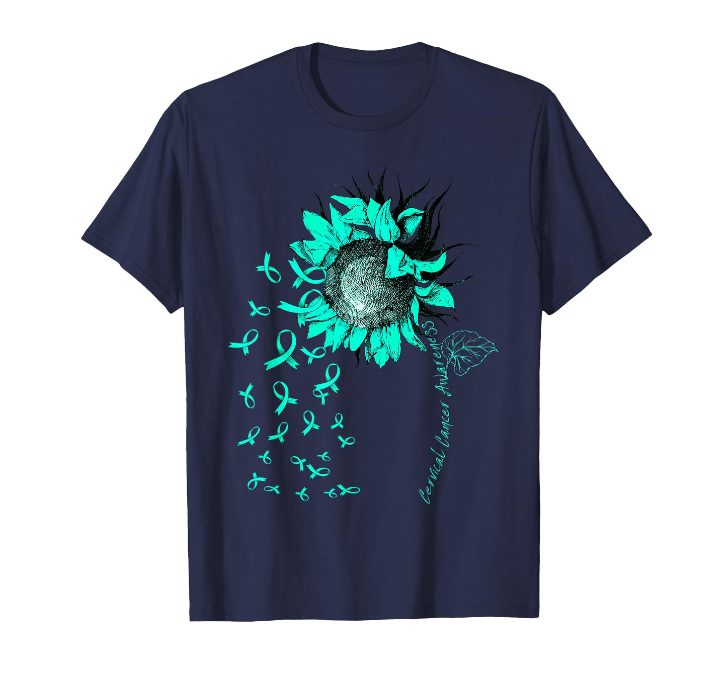 CERVICAL CANCER AWARENESS Sunflower Teal Ribbon T-Shirt