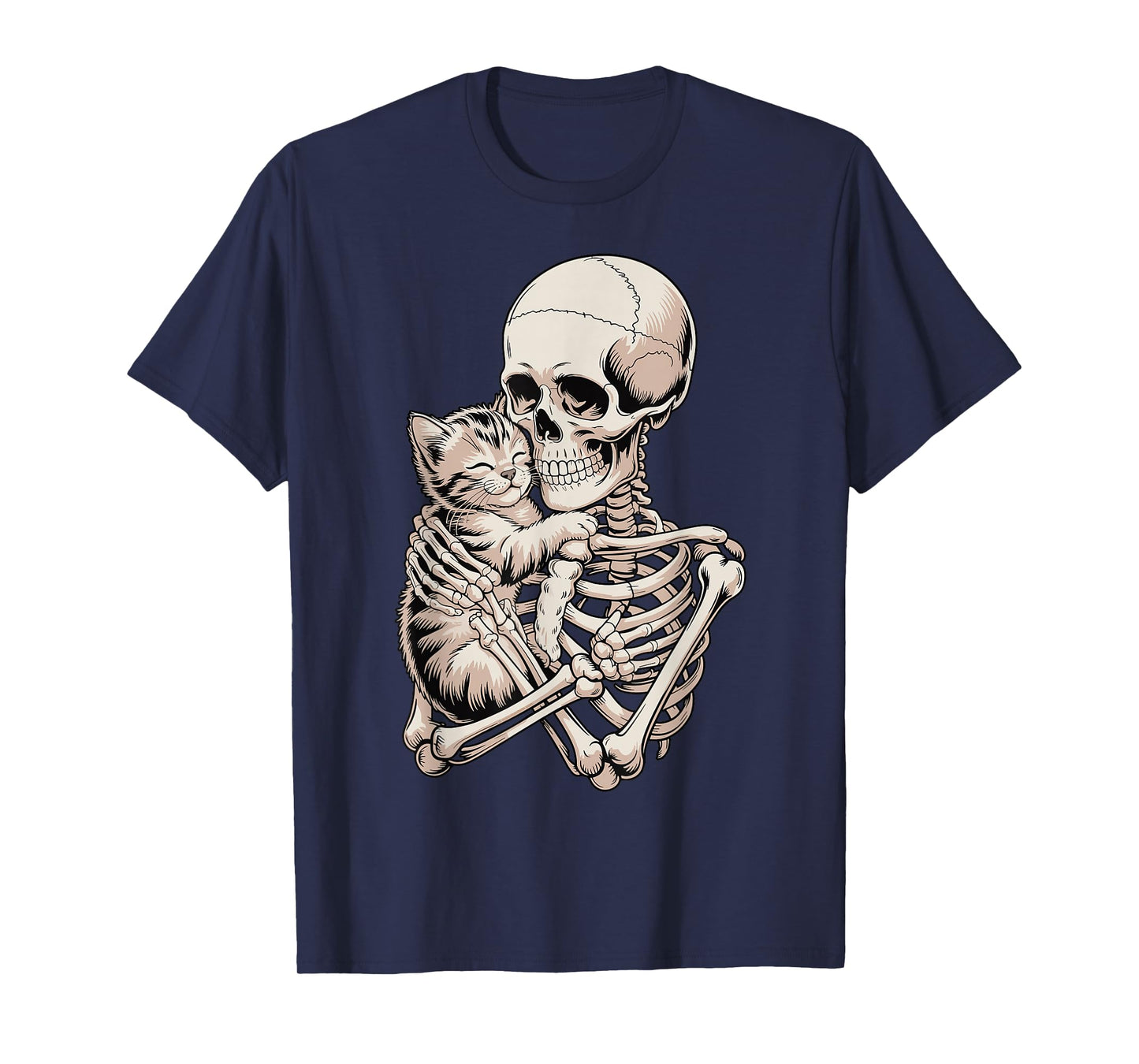 Skeleton Hugging Cat Gothic Pet Lover Design T-Shirt