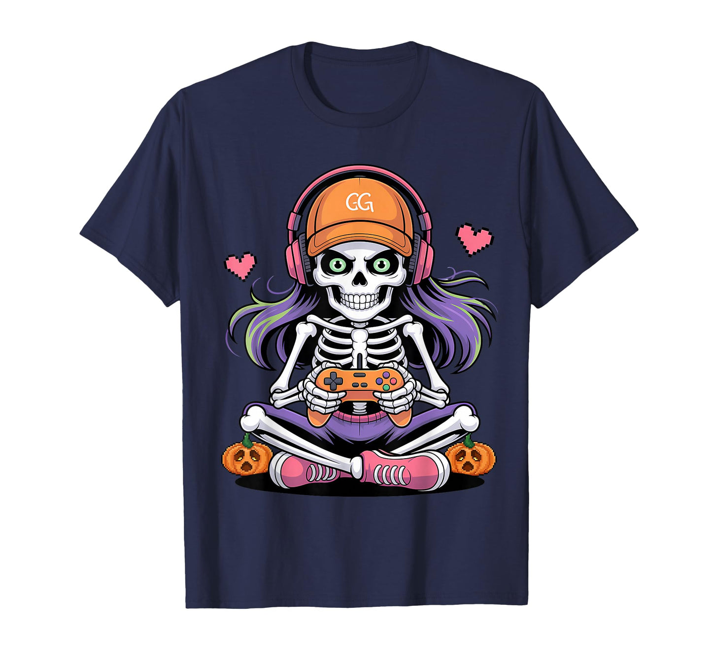 Skeleton Gamer Headphone Funny Halloween Gaming Boys Kids T-Shirt