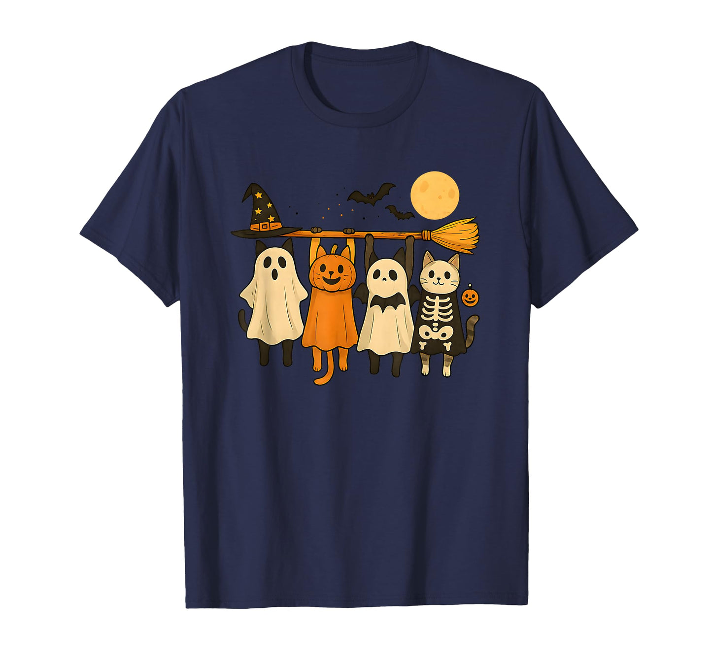 Cute Halloween Cat Ghost Pumpkin Skeleton T-Shirt