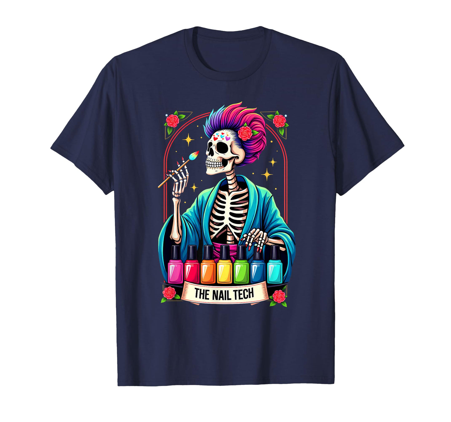 Tarot Card Nail Tech Skeleton Beautician Halloween T-Shirt