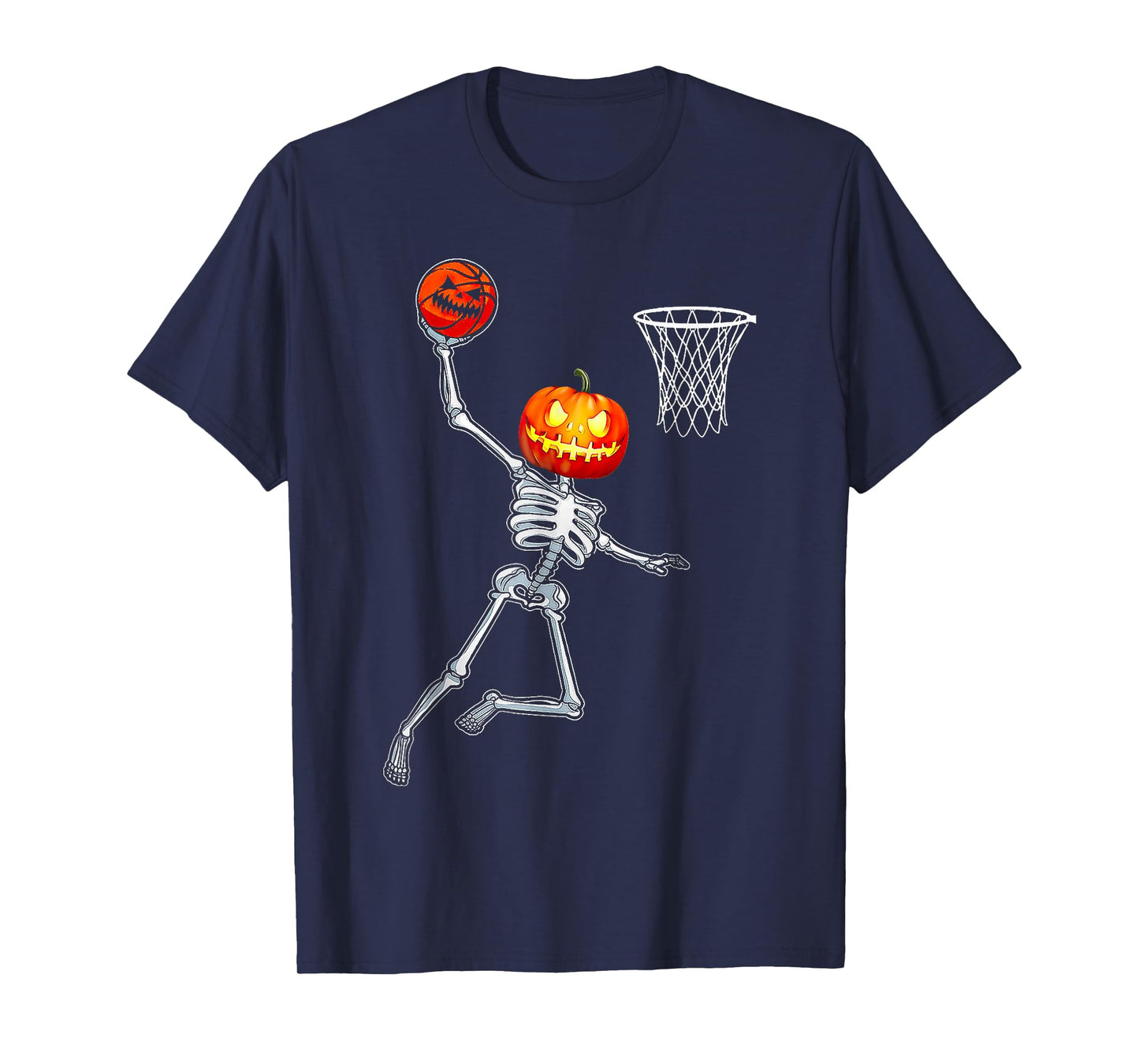 Pumpkin Skeleton Playing Basketball Halloween T-Shirt