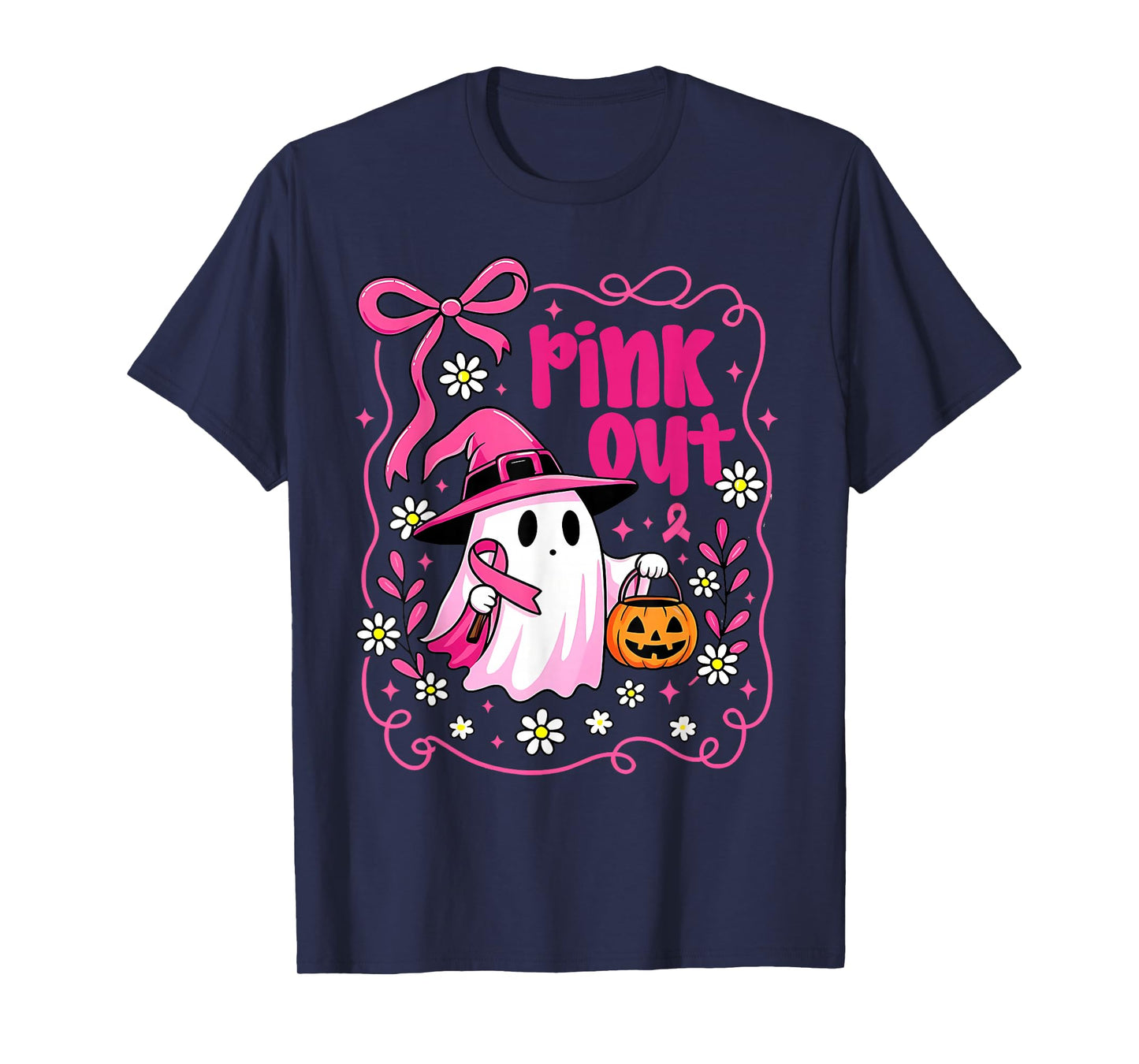 Pink Out Breast Cancer Ghost Pink Ribbon Women Mom Girls T-Shirt