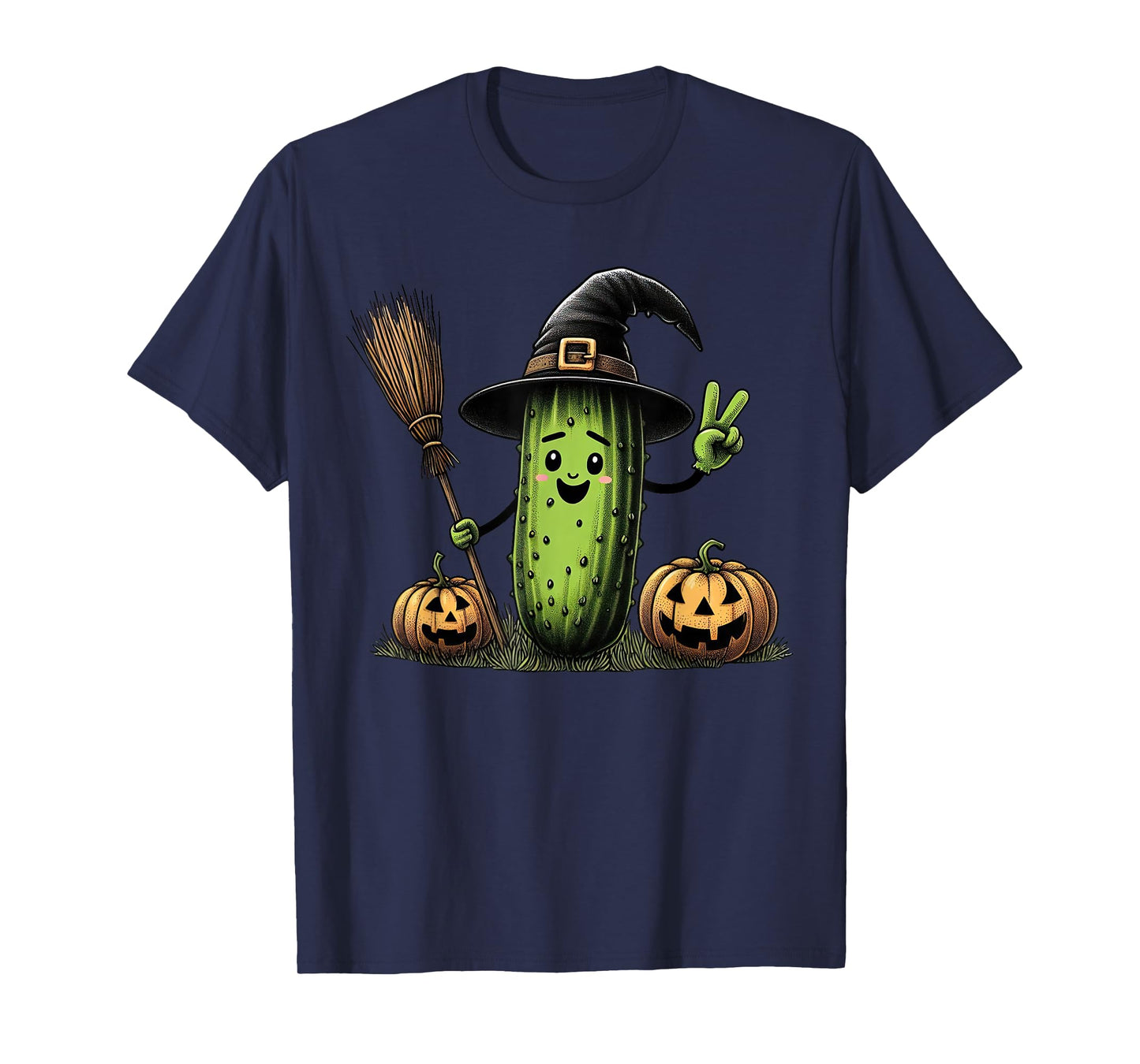 Funny Pickle Witch Pumpkin Halloween Mens Womens Kids T-Shirt