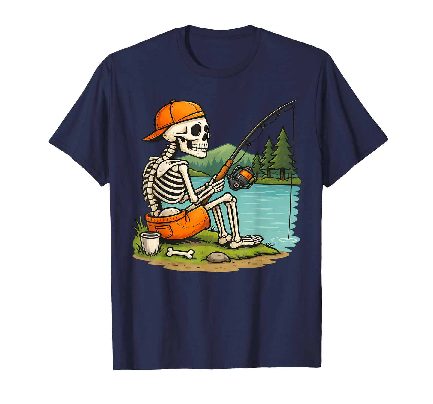Fishing Skeleton Halloween Costume Funny Fishing Men Boys T-Shirt