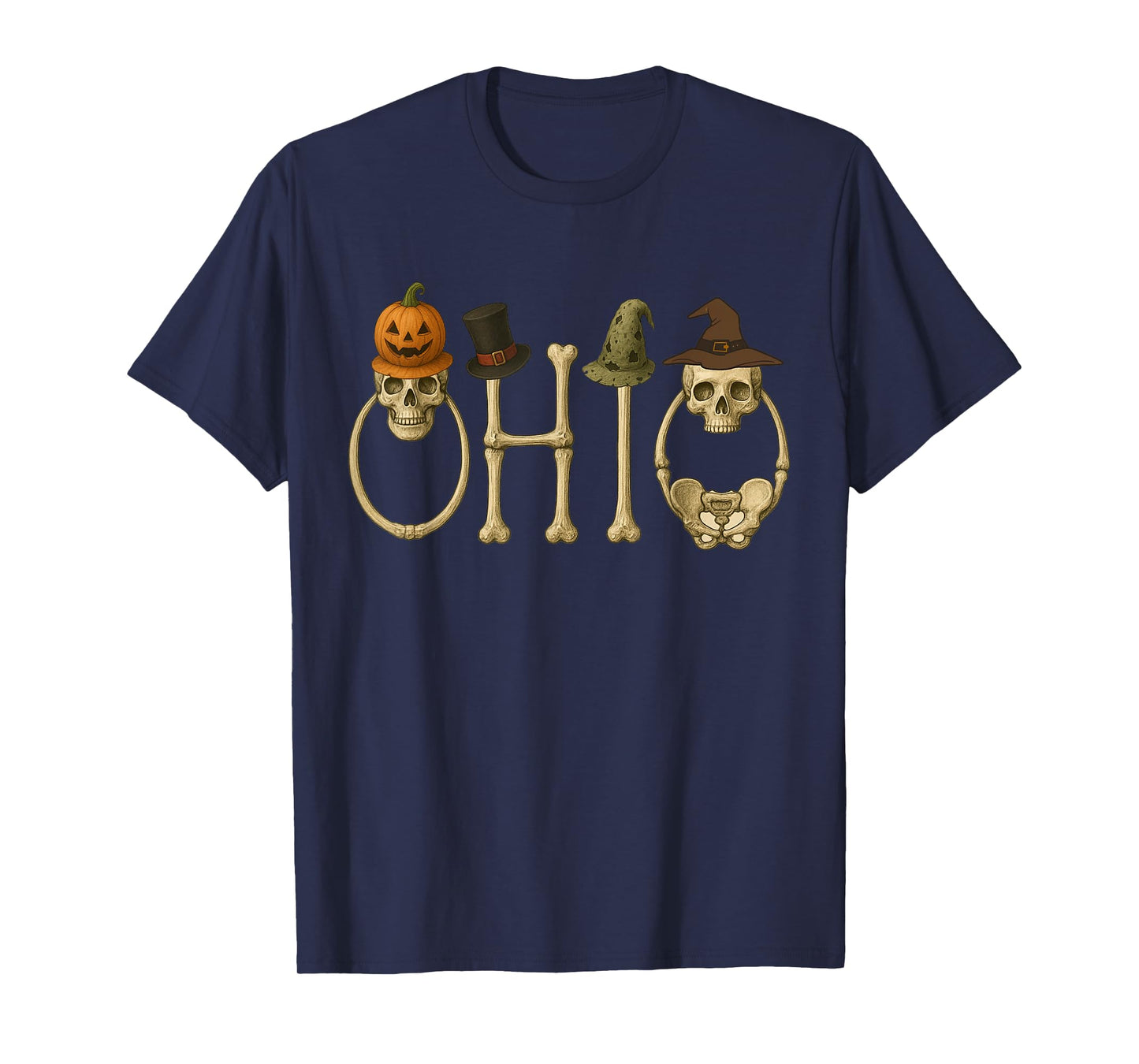 O-H-I-O Skeleton, Zombie, Witch and Pumpkin Halloween Funny T-Shirt