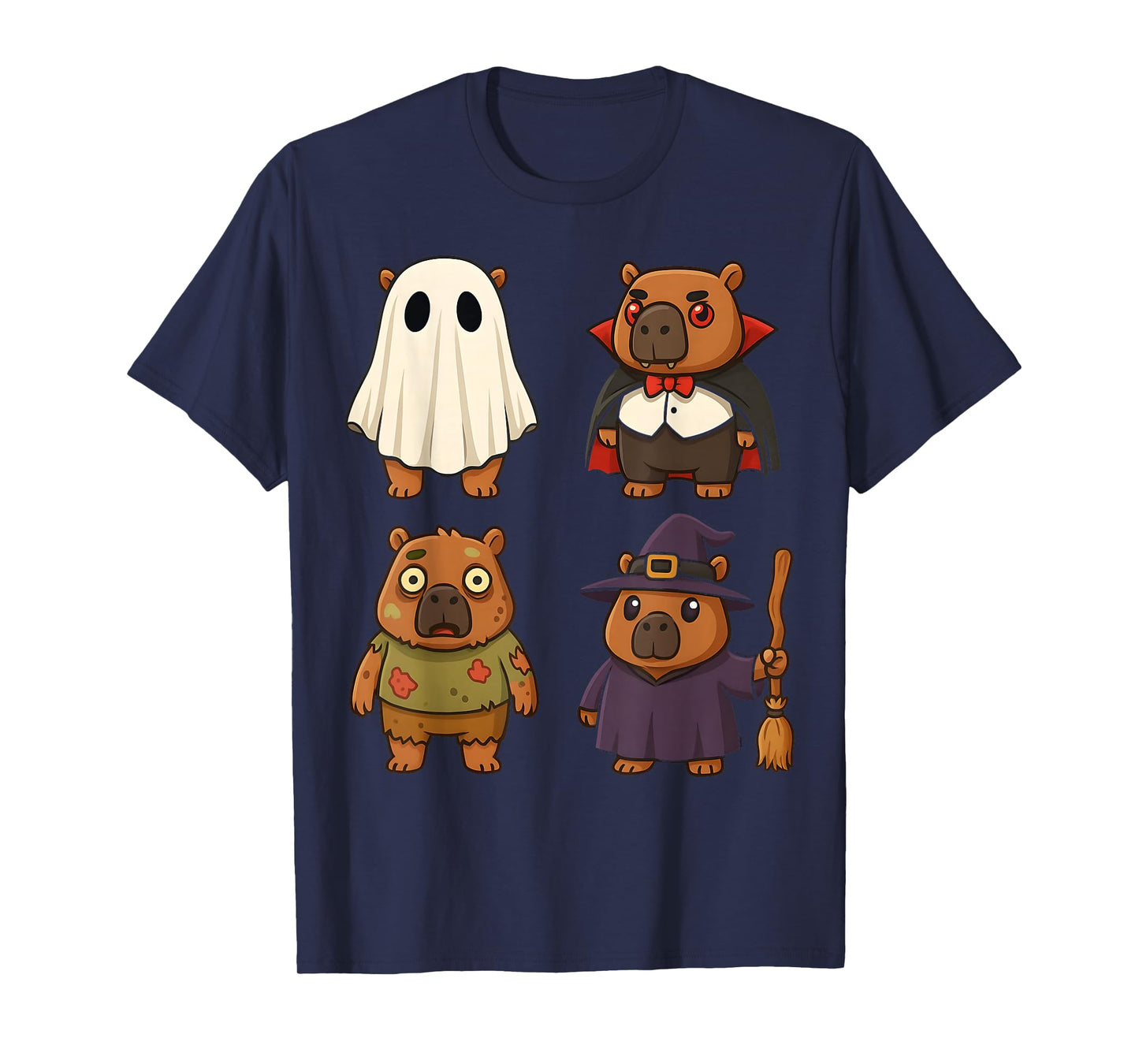 Funny Capybara Ghost Witch Zombie Halloween Costume Boys Gir T-Shirt